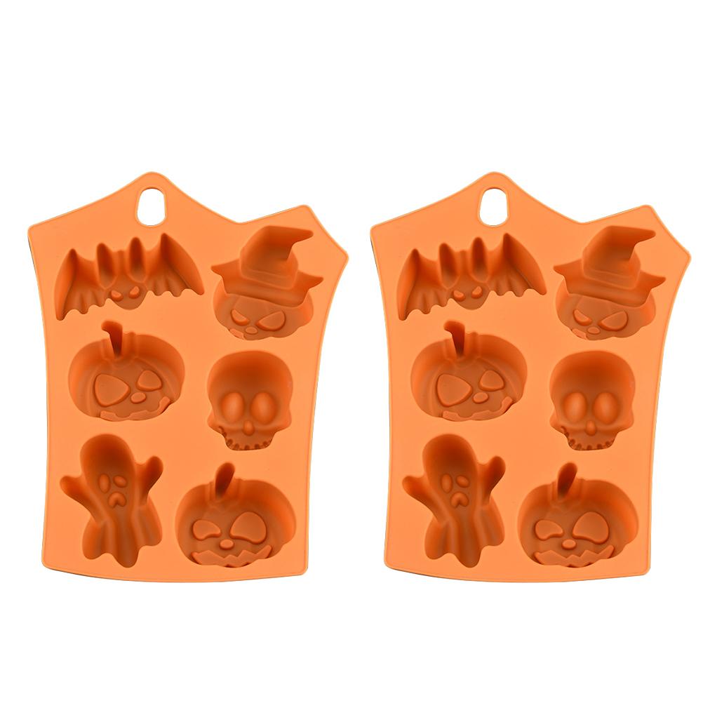2er-set Silikon-backformen Für Halloween: Kürbis, Skelett, Kopf, Fledermaus, Geist, Kuchen, Cupcake, Schokolade. Diy-backzubehör Für Halloween