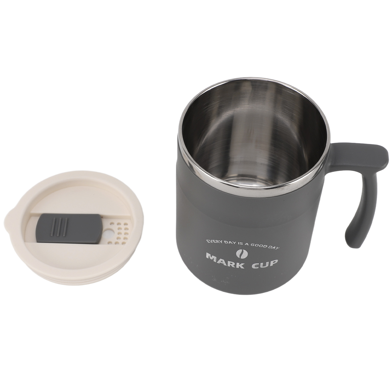 Großer, Auslaufsicherer Edelstahl-kaffeebecher Mit Deckel Und Strohhalm, Grau, Ideal Für Büro, Reisen Und Zuhause.