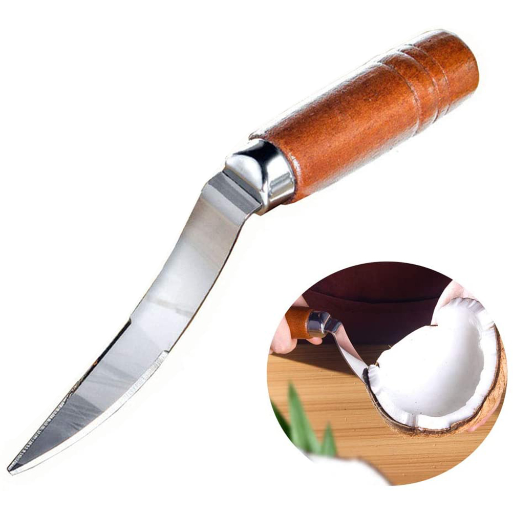 Kokosnussschäler Aus Edelstahl Mit Robustem Holzgriff – Küchen- Und Reinigungshelfer Für Kokosnüsse