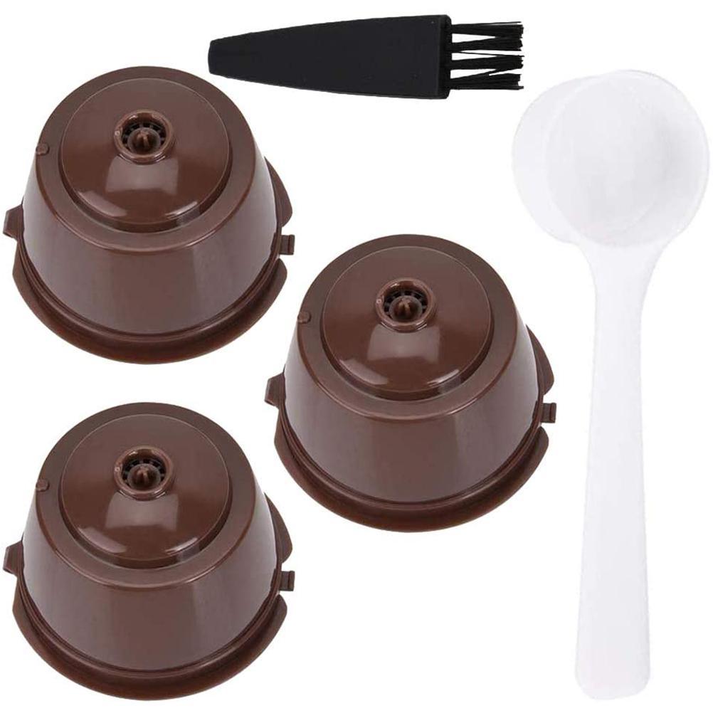 Set Mit 3 Wiederverwendbaren Und Nachfüllbaren Kaffeekapseln Aus Kunststoff, Inklusive Kaffeefilter, Löffel Und Reinigungsbürste.