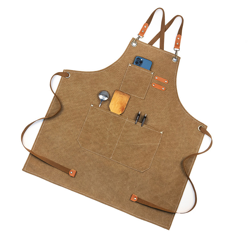 Wasserdichte, Dicke Diy-schürze Aus Canvas, Arbeitsschürze Für Gartenarbeit Und Cafés, Hellbeige