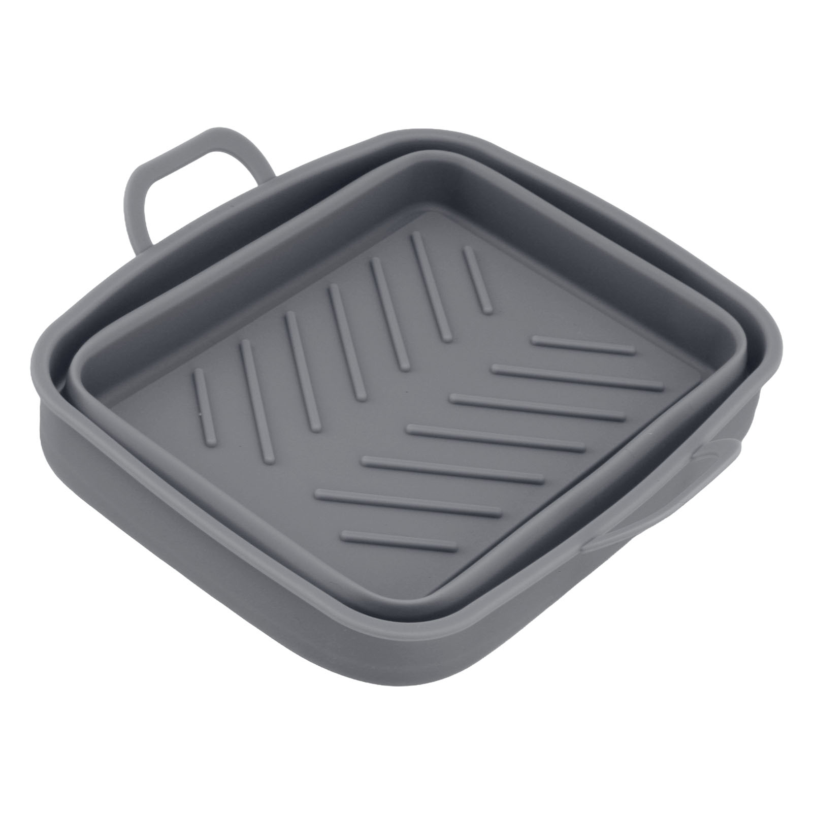 Set Mit 2 Hitzebeständigen Silikon-fritteuseneinlagen, Geriffeltes Design, Leicht Zu Reinigen, Pfanne Mit Griff, Grau