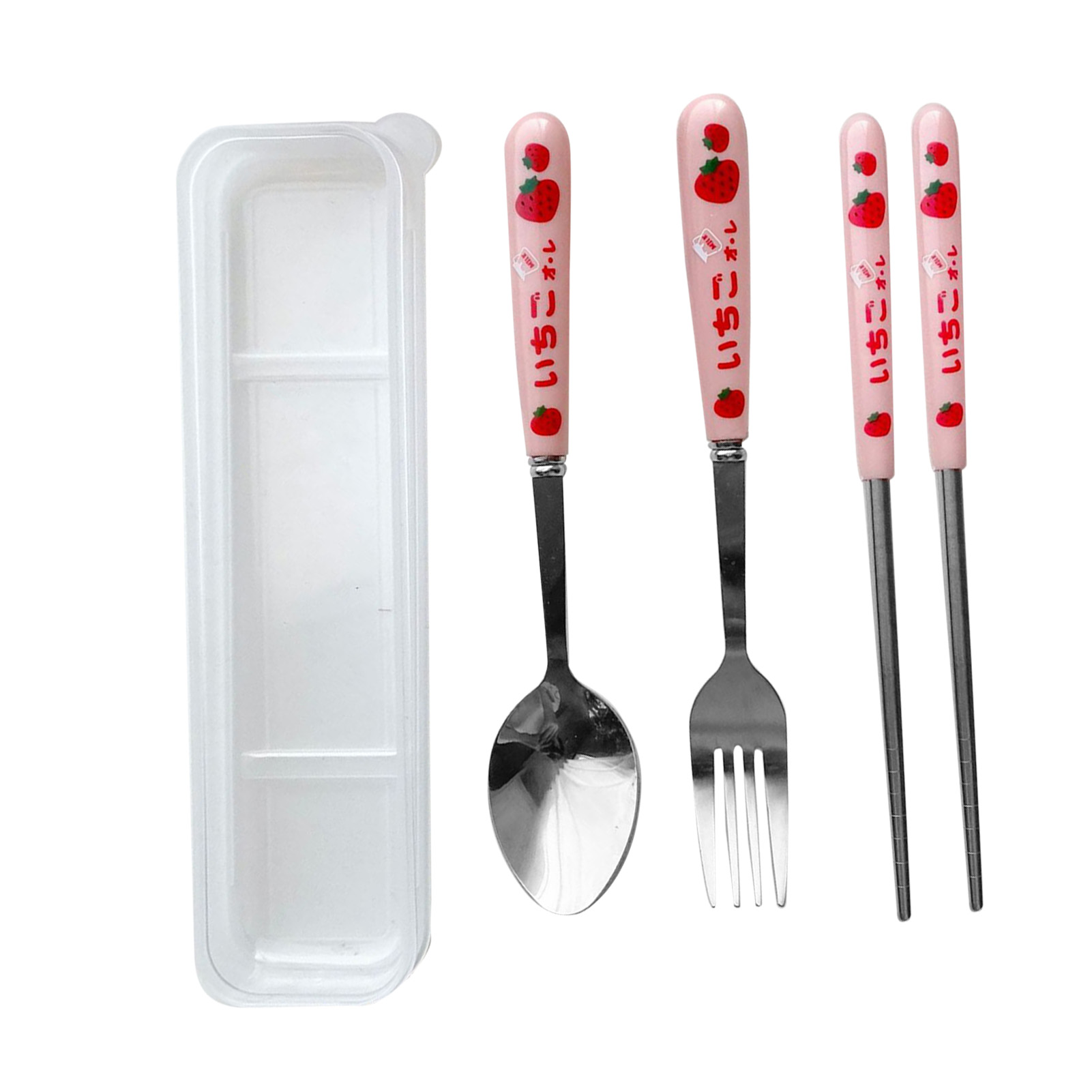 3-teiliges Edelstahl-besteckset: Runder Löffel, Gabel, Essstäbchen Mit Transparenter Box