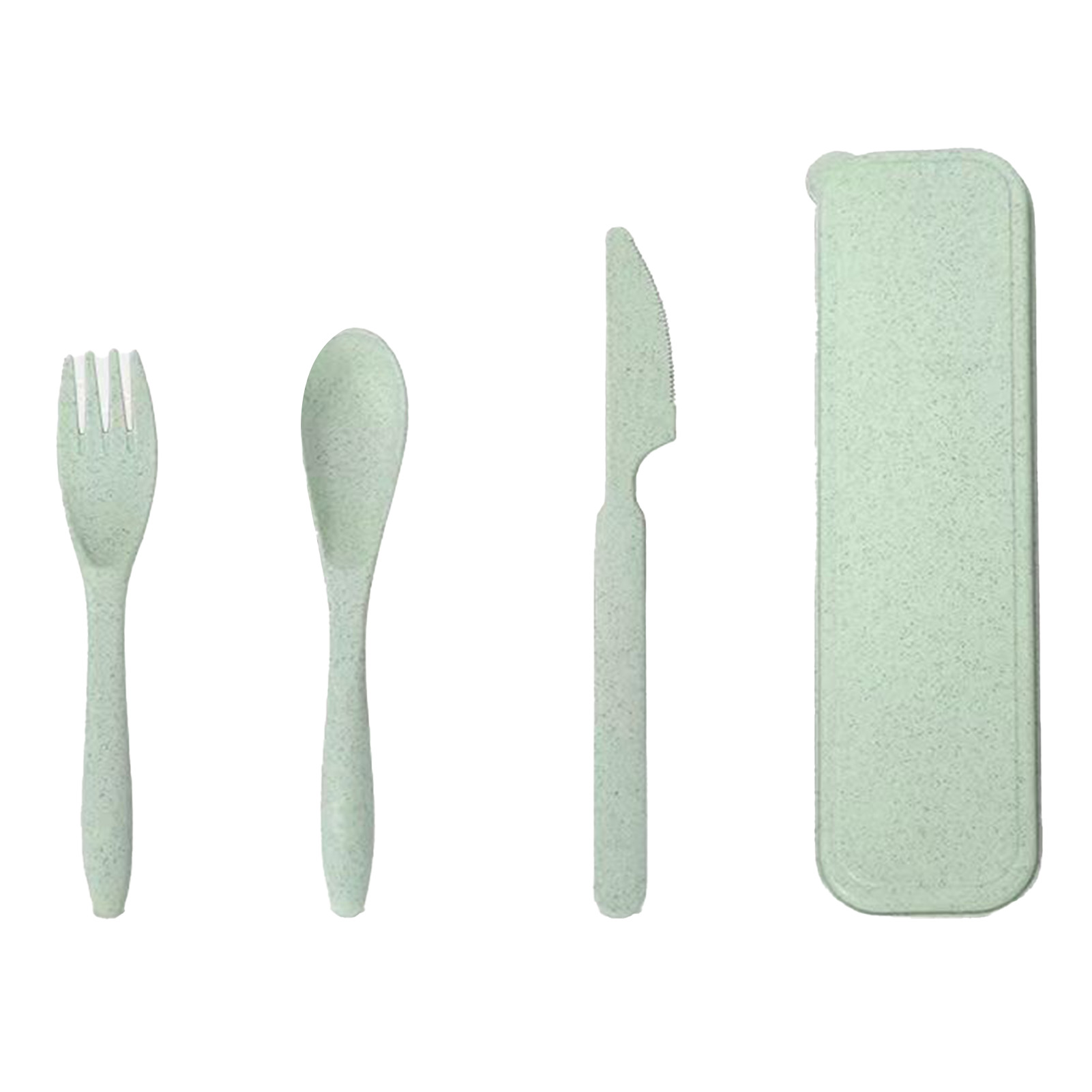 Modernes Besteckset Aus Weizenstroh, Bestehend Aus Gabel, Löffel Und Messer In Einer Praktischen Box, Grün, Für Büro, Schule Und Picknick