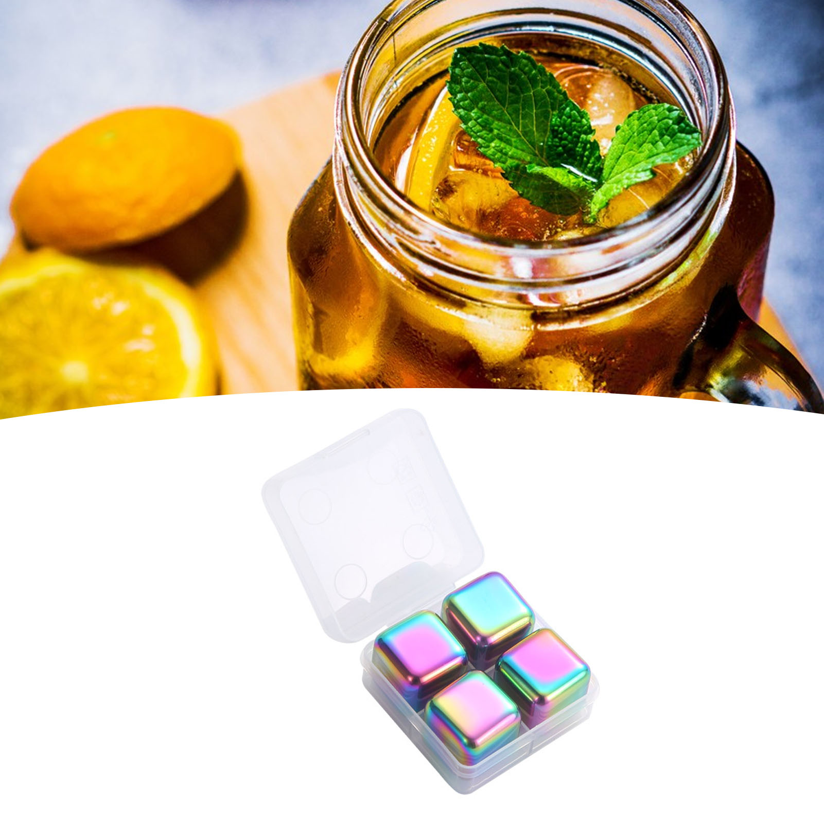 Wiederverwendbare Edelstahl-eiswürfel, Schnelle Kühlung, Whisky-steine Mit Eiszange, Für Getränke, Mehrfarbig.
