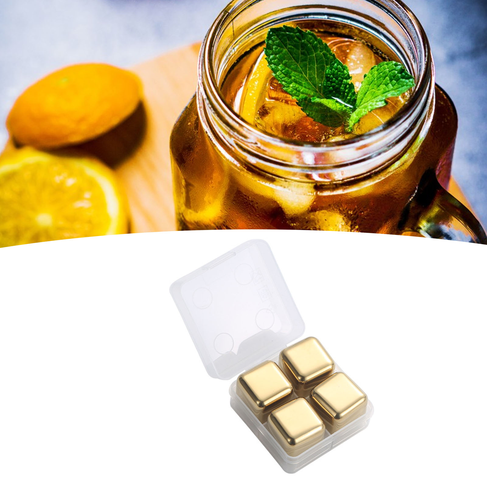 Wiederverwendbare Edelstahl-eiswürfel, Schnelle Kühlung, Goldene Whisky-steine Mit Eiszange Für Getränke Und Cocktails.