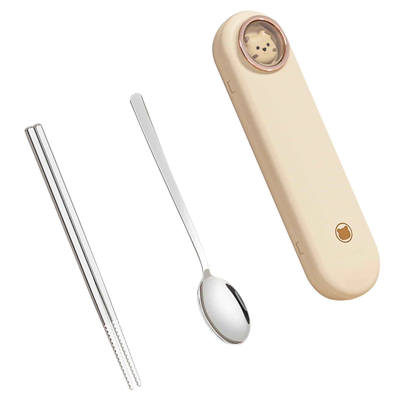 Edelstahl-besteckset Mit Tragetasche, Essstäbchen Und Löffel, Sahne, Für Zuhause, Büro Und Unterwegs