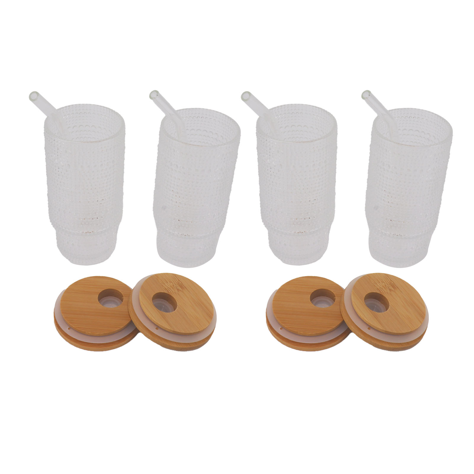 Set Aus 6 Retro-gläsern (330 Ml) Mit Bambusdeckeln Und Strohhalmen, Perfekt Für Milch, Kaffee, Coca-cola, Bier, Cocktails Und Eis-smoothies.