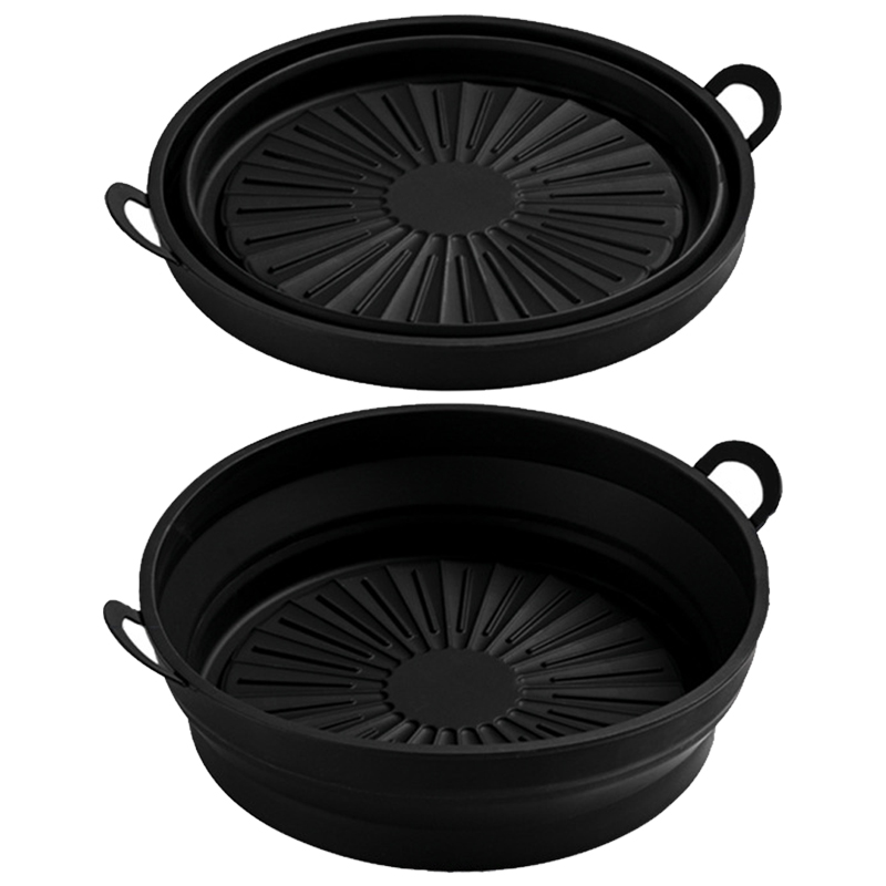 Zusammenklappbare Frittierschale Aus Silikon, 21,6 Cm (8,5 Zoll), Schwarz, Lebensmittelecht, Hitzebeständig, Wiederverwendbarer Runder Topf