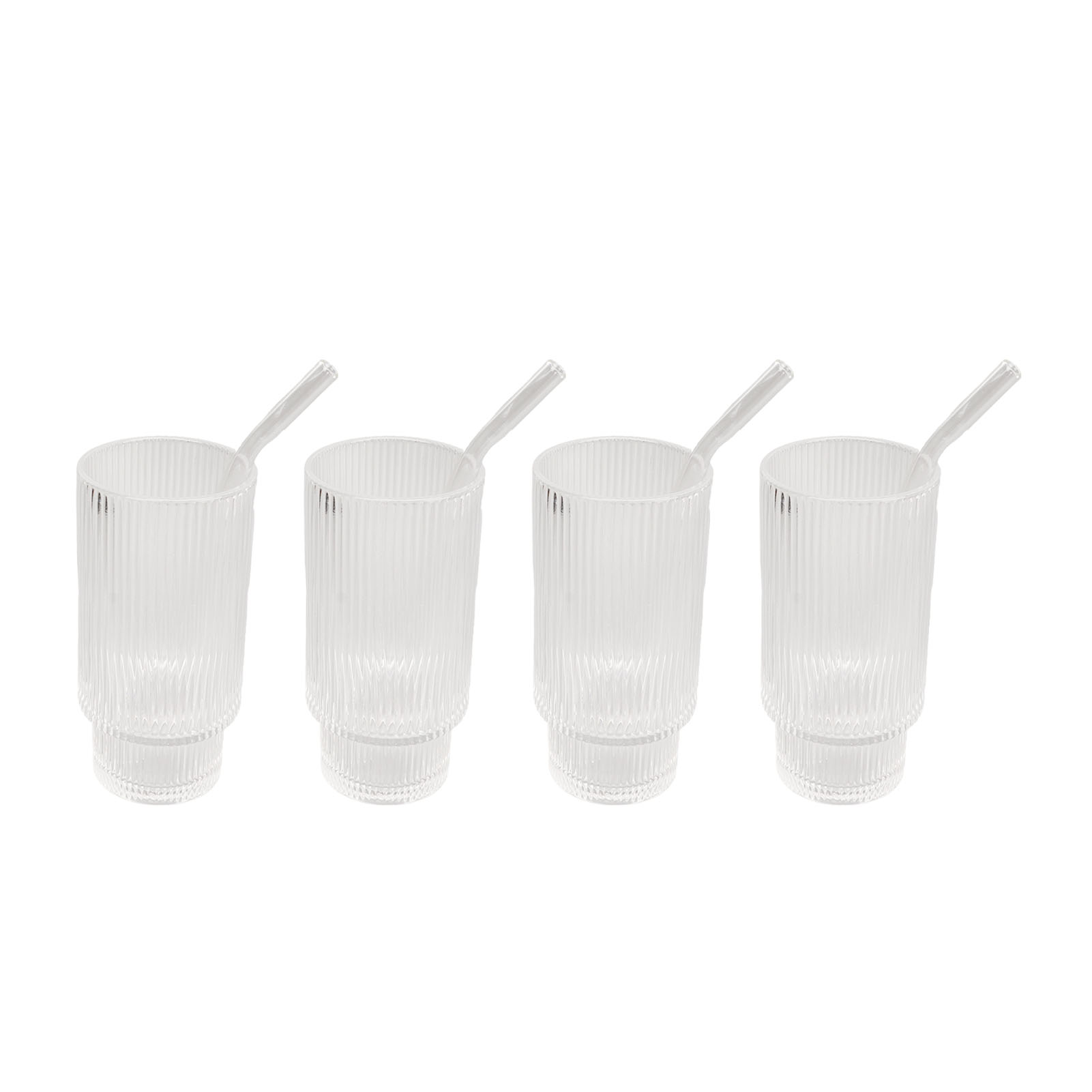 Set Mit 4 Vintage-gläsern, 473 Ml Hoch, Stapelbare Kaffeegläser Mit Vertikalem Maserungsdesign, Ideal Für Saft, Bier Und Eiskaffee, Inklusive 4 Glasstrohhalmen
