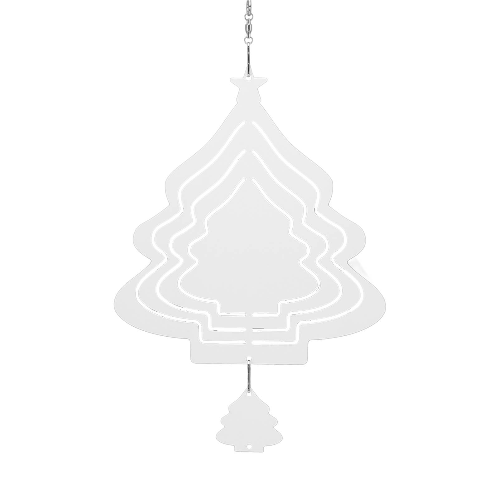 Windspiel Aus Weißem, Sublimiertem Aluminium In Form Eines Drehbaren Weihnachtsbaums, Hängedekoration Für Garten, Außenbereich, Haus Und Feiertage.