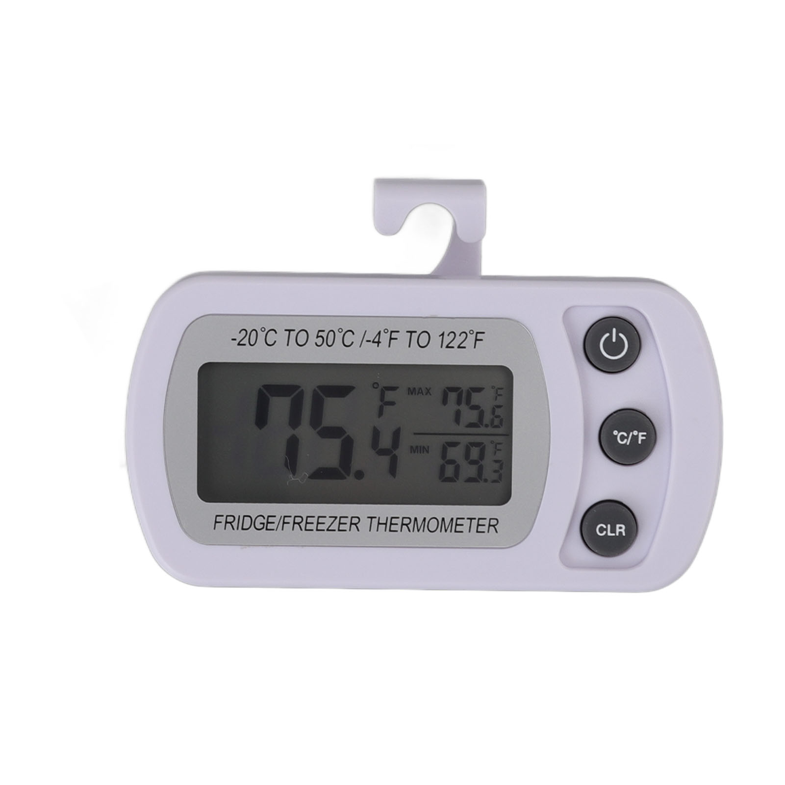 Kompaktes Digitales Kühlschrankthermometer Mit Speicherfunktion, Gehäuse Aus Weißem Abs-kunststoff, Umschaltung Zwischen °c Und °f, Inklusive Haken