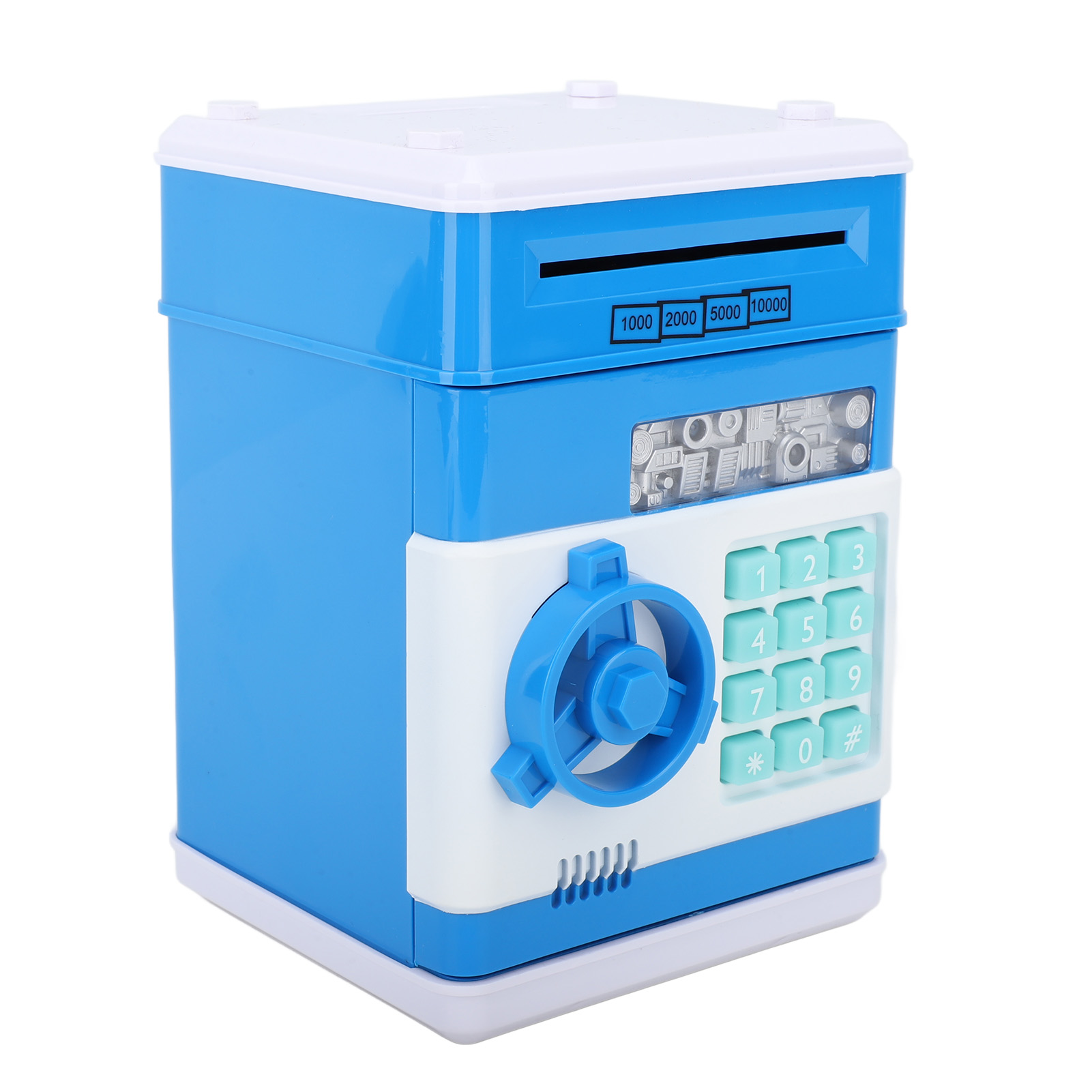 Geldautomat Mit Musik, Niedliche Münzbox Mit Zahlenschloss, Blaue Schreibtischdekoration, Sparfuchs Für Kinder Und Erwachsene, Ideales Geschenk