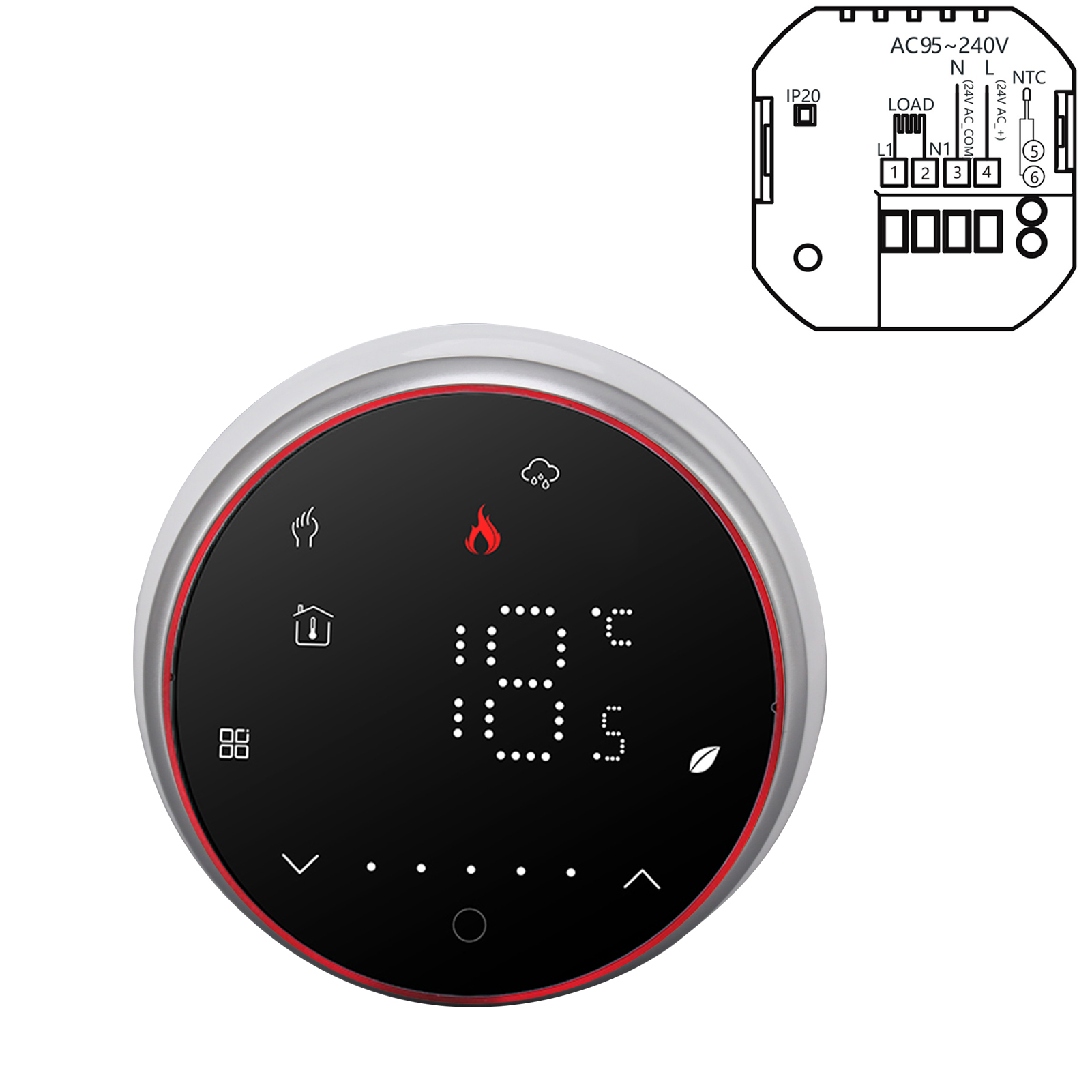 Programmierbarer Elektrischer Thermostat, 13 Mm Rundes Einbaupanel, Led-anzeige, Smarte Funksteuerung, Schwarz, Ac 95–240 V, Wandtemperaturregler