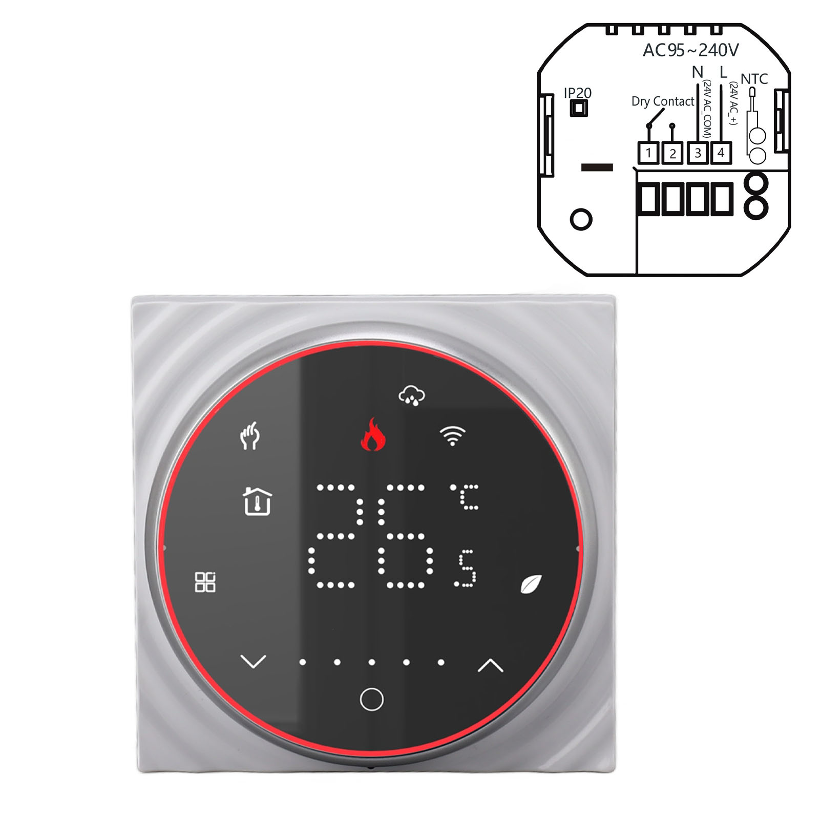 Intelligenter Wlan-wandthermostat, Programmierbar, Hochpräzise, Sprach- Und App-steuerung, Potentialfreier Kontakt, Für Heizkessel, Heizung Und Klimaanlage, 95–240 V, Schwarz