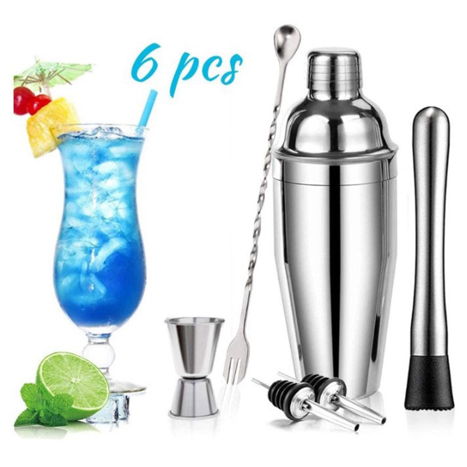 6-teiliges Barkeeper-set Aus Edelstahl, Cocktailshaker Und Rührlöffel, Barzubehör Für Getränke