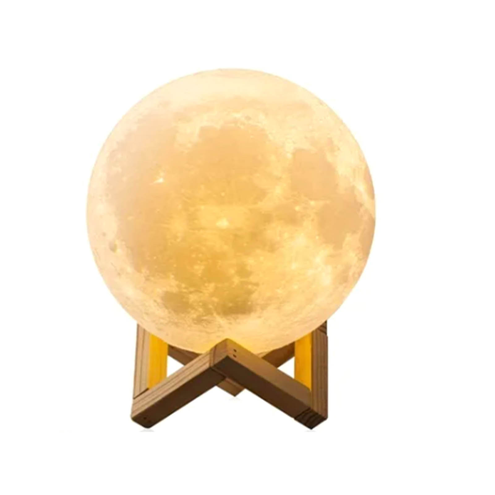 Wiederaufladbare Usb-stehlampe „lunar“, Zweifarbiges Licht Mit Holzständer Für Schlaf- Und Wohnzimmer, 8 Cm
