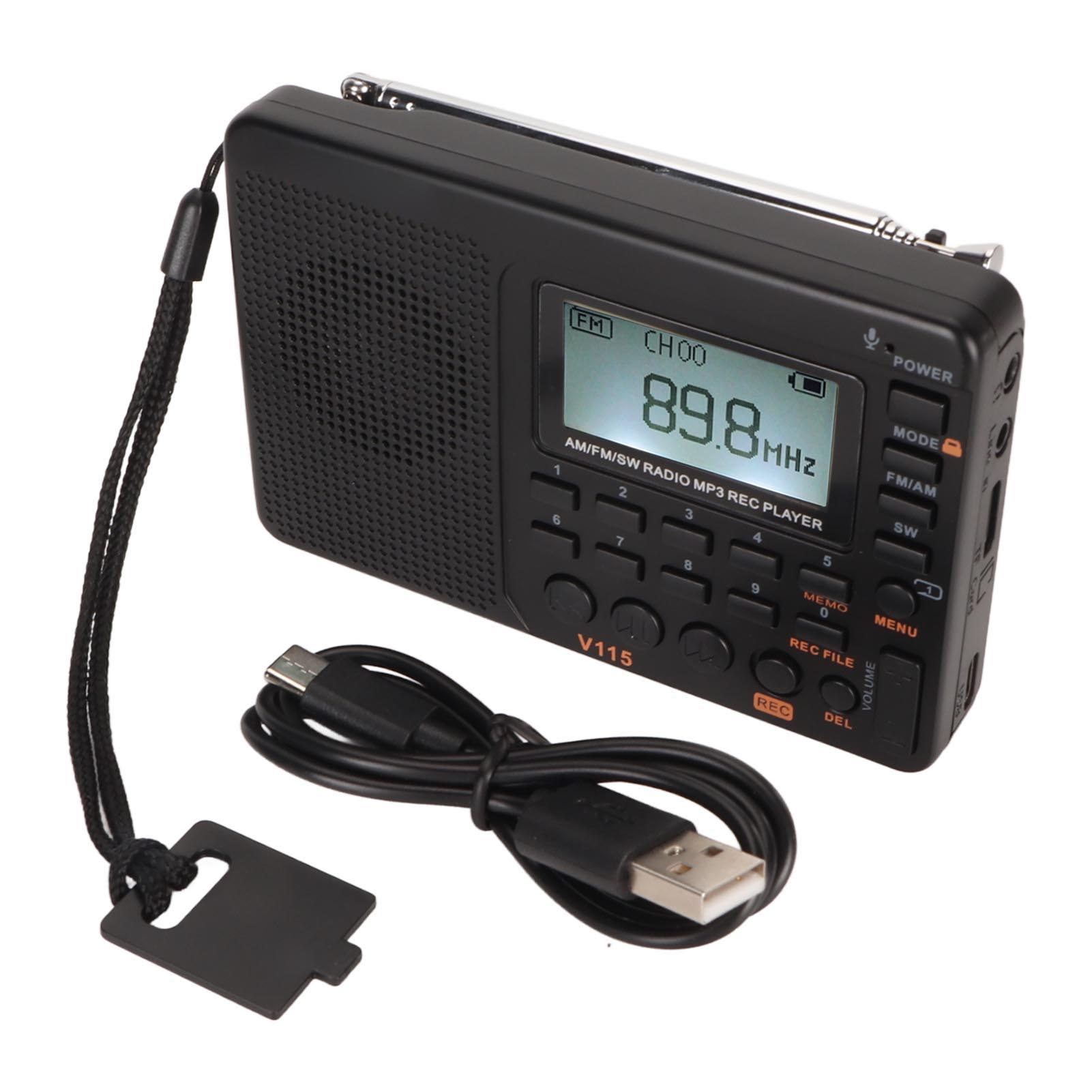 Ukw/mw/mp3-radiorekorder Mit Vollem Frequenzband, Hintergrundbeleuchtetem Lcd-bildschirm, Eingebautem Akku, Audiowiedergabe Und Sprachaufzeichnung