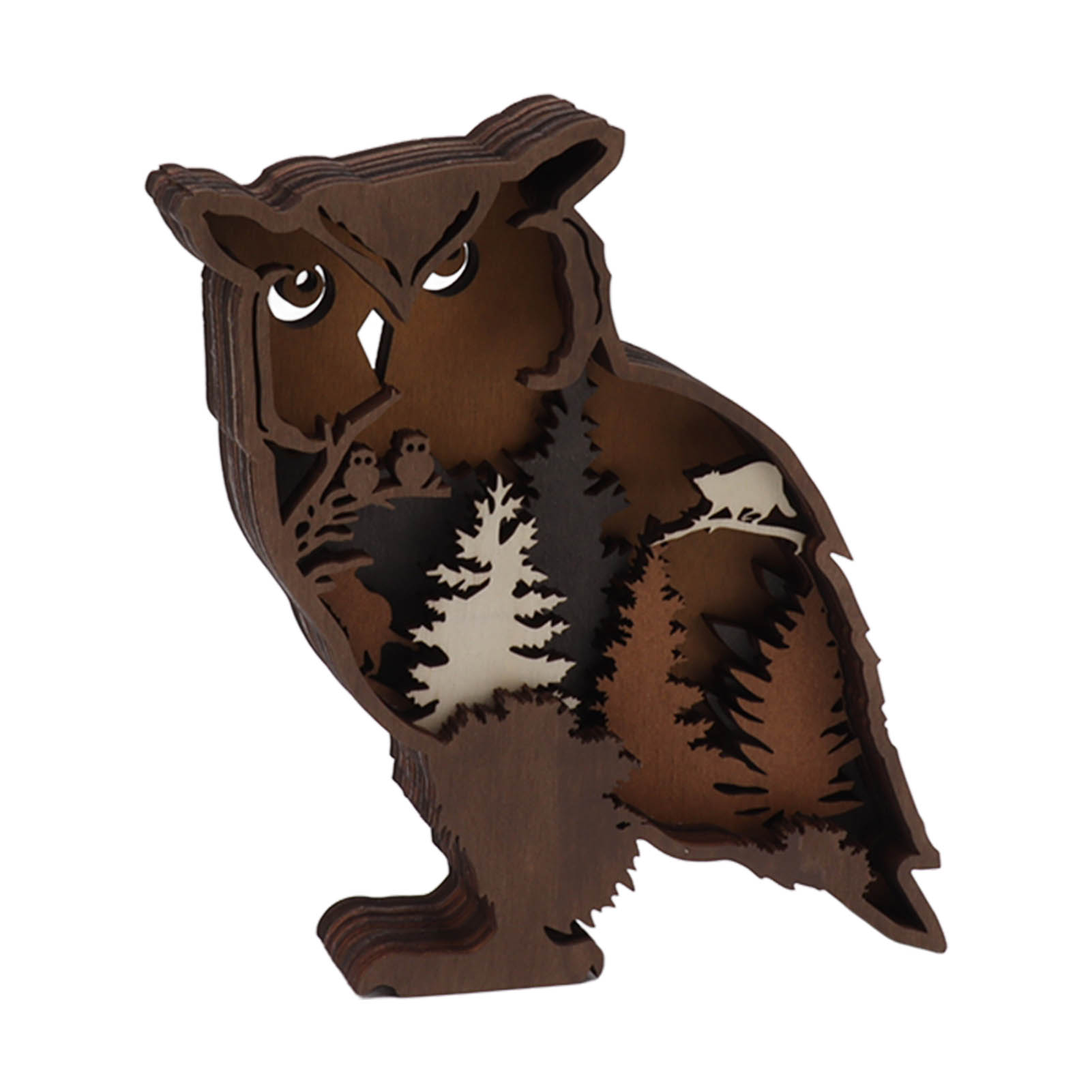 Dreidimensional Geschnitzte Holzeule Mit Led, Handgefertigte Dekolampe, Tierornament Für Zuhause, Wand- Oder Regaldekoration, Leuchtendes Geschenk, Naturholzskulptur, 20 Cm.