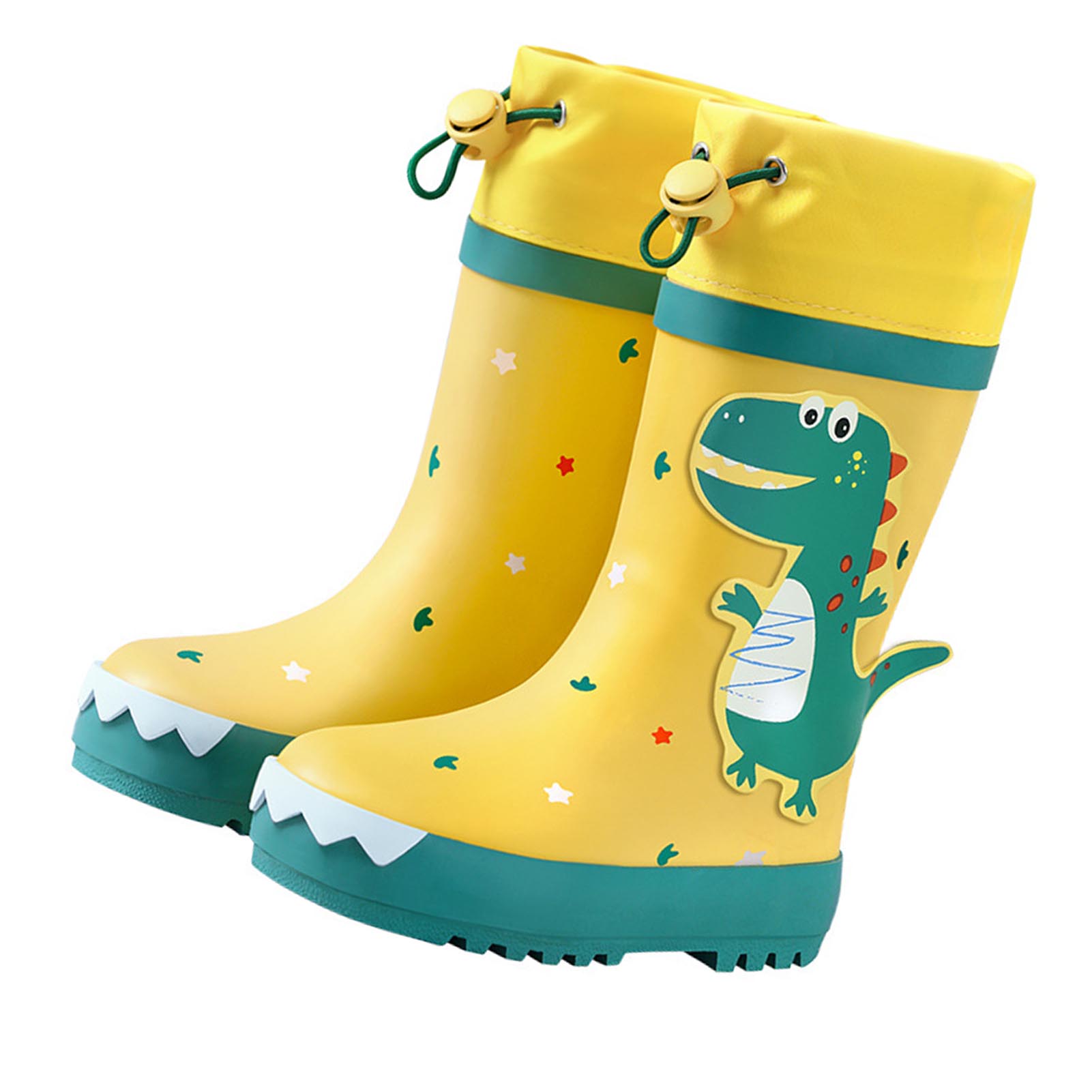 Rutschfeste Kinder-regenstiefel Mit Dinosaurier-motiv, Wasserdichte Gummistiefel Mit Hohem Schaft Für Jungen Und Mädchen, Gelb Und Grün, Größe 25
