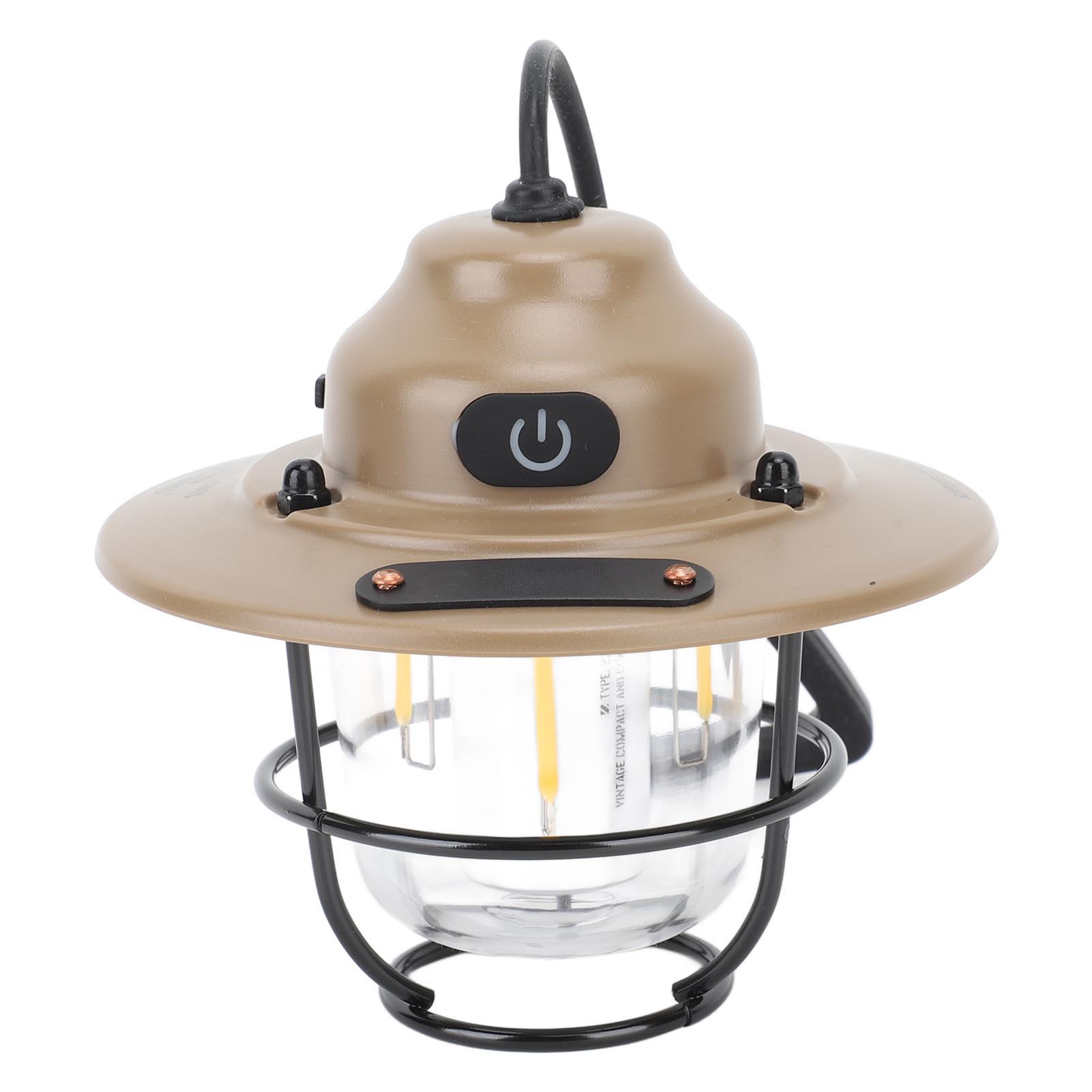Vintage Wiederaufladbare Led-campinglaterne, Wasserdicht, 1200 Mah, 2 W, Stufenlos Dimmbar, Tragbare Lampe Zum Wandern Und Angeln, Sandfarben, Wasserdicht