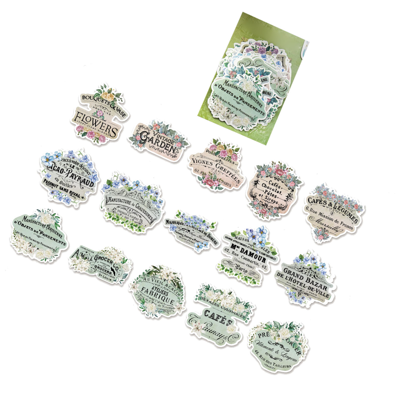 Set Mit 45 Retro-aufklebern, Verschiedene Designs, Langlebige Farben, Diy-dekoration Für Alben, Notizbücher, Notizen, Floraler Und Vintage-stil.