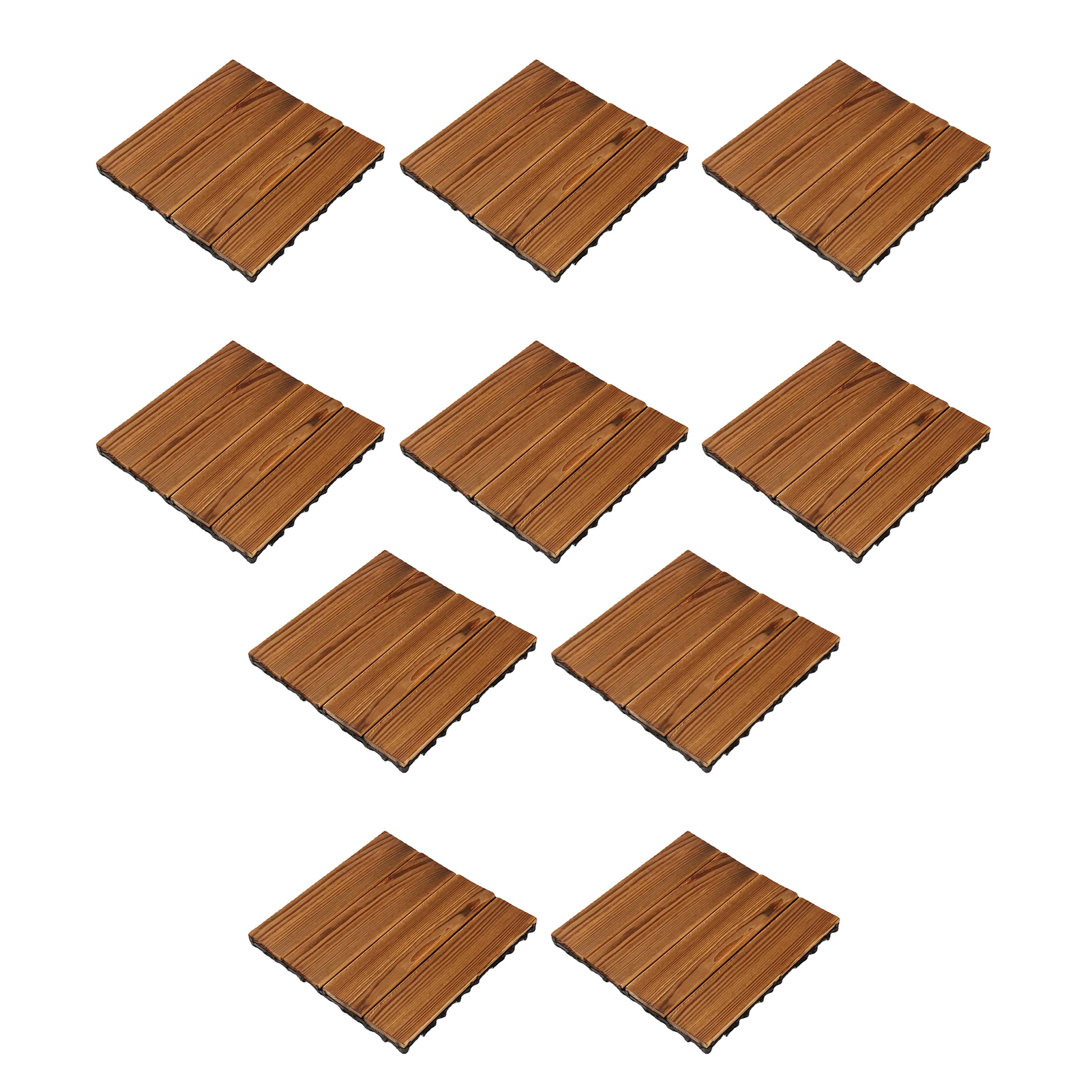 Set Mit 10 Korrosionsbeständigen Holzbodenfliesen, Ineinandergreifende Terrassenfliesen Für Außenbalkone