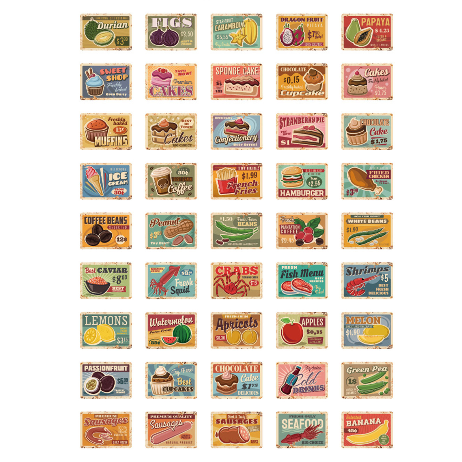 Set Mit 45 Selbstklebenden Lebensmitteletiketten Zum Scrapbooking, Diy-aufkleber Für Planer, Notizbücher, Fotoalben Und Notizblöcke