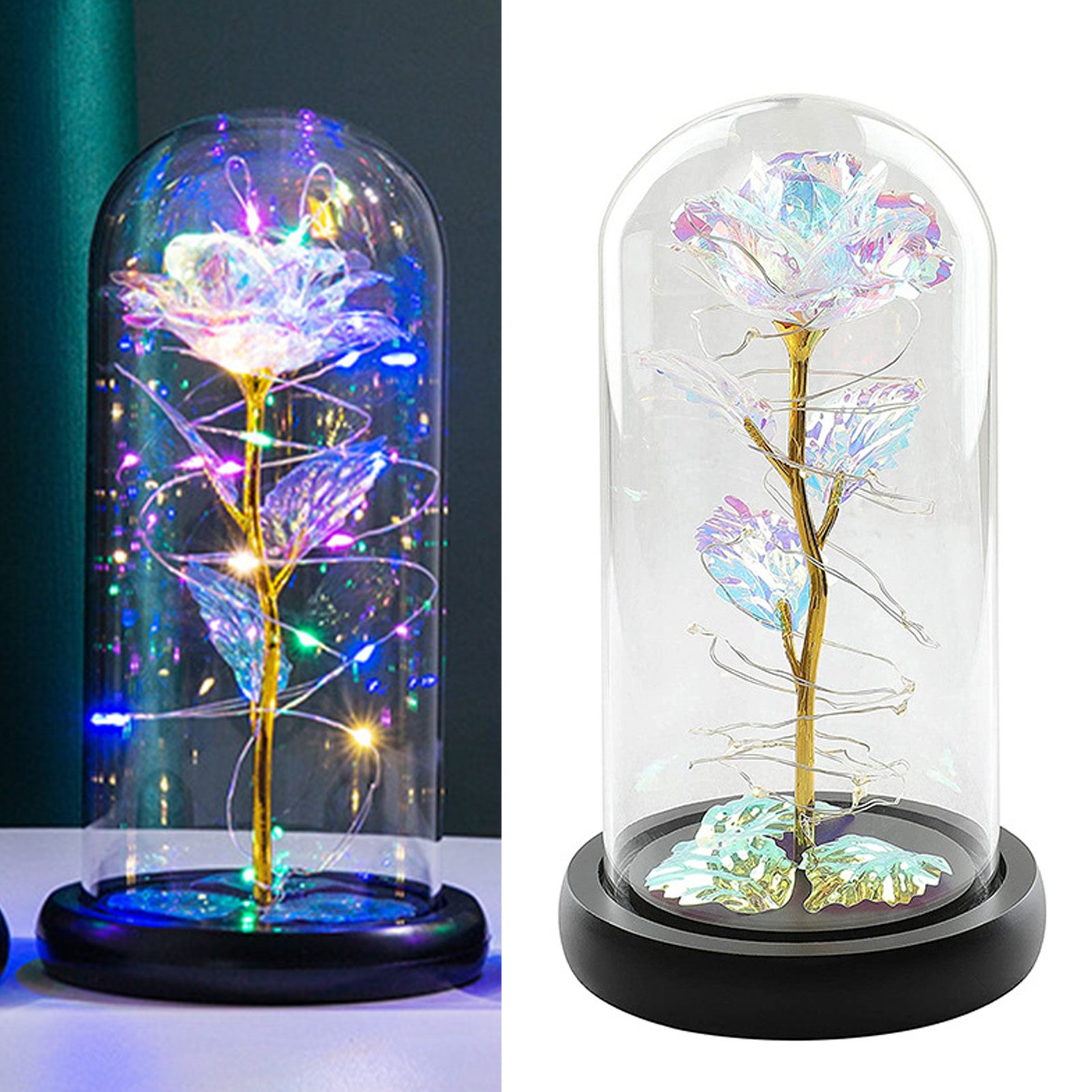 Ewige Glasrose Mit Goldener Led-beleuchtung, Leuchtende Blume In Blattgold, Geschenk Zum Valentinstag, Weihnachten Oder Muttertag