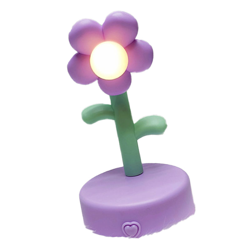 Niedliche Tischlampe Mit Blumenmuster, Tragbares Nachtlicht, Dekorative Schreibtischlampe Für Büro Und Schlafzimmer, Lila