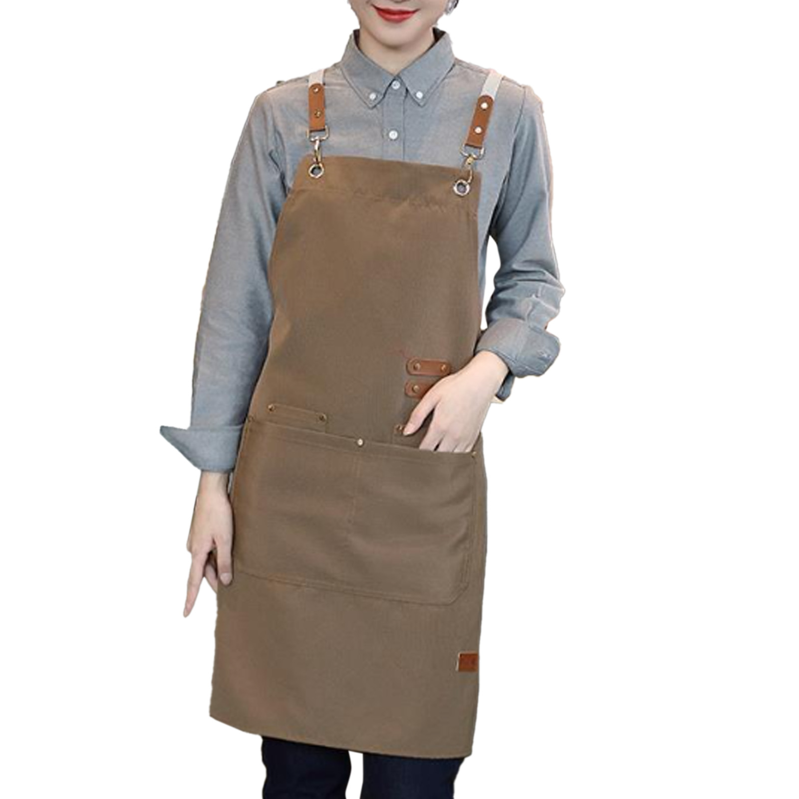 Wasserfeste Canvas-schürze Mit Verstellbaren Trägern, Stilvoll Und Bequem, Ideal Für Baristas, Maniküristinnen, Konditoren Und Verkäuferinnen, Hellbrauner Farbton
