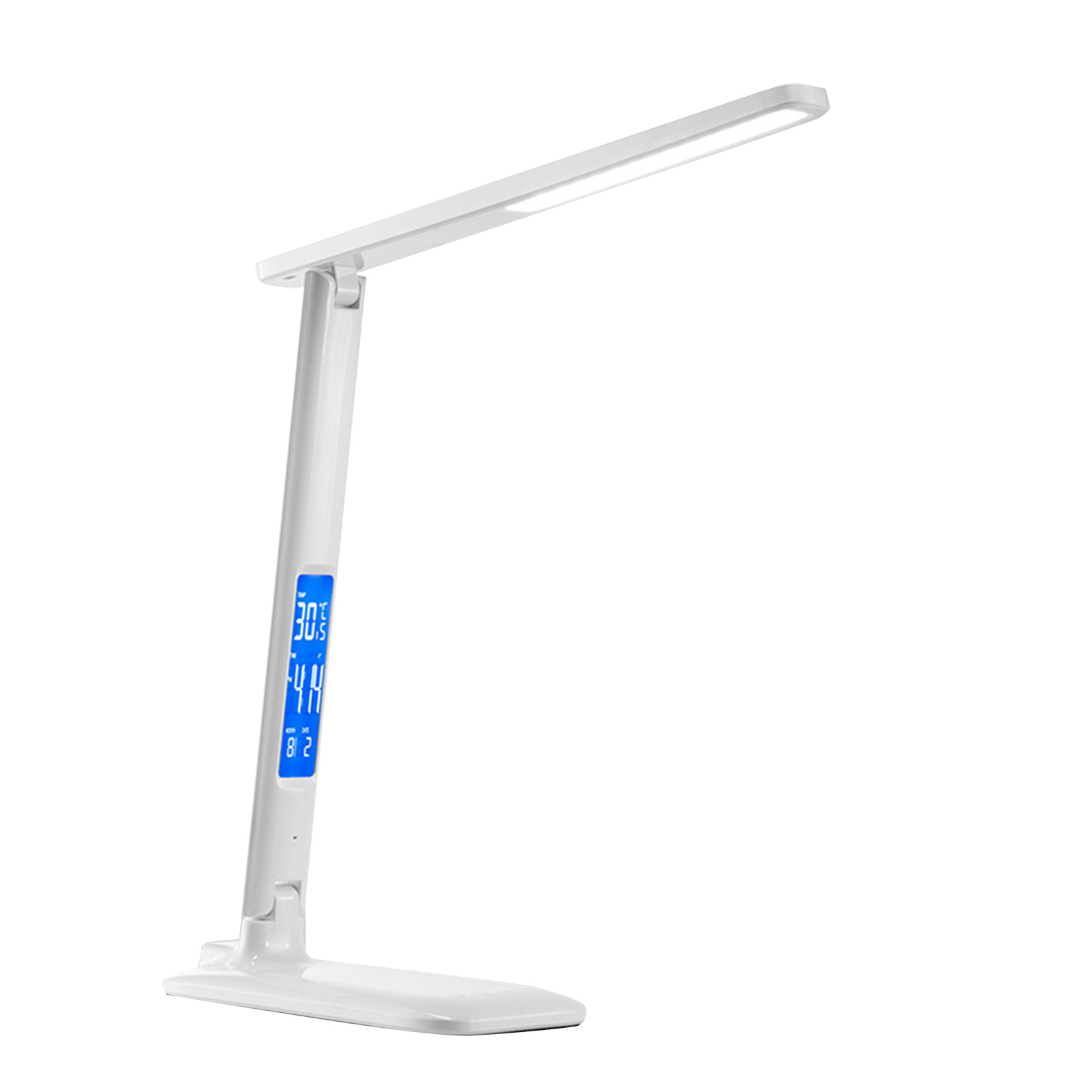 10-w-led-schreibtischlampe Mit Kabelloser Ladefunktion, Leselampe, Augenschutz, Uhr, Kalender, Temperaturanzeige, Wecker, Weiß, Integriertes Ladegerät
