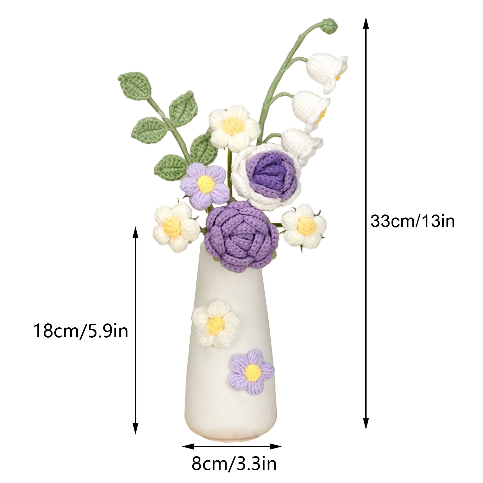 Handgestrickte Wollblume, Gehäkelte Kunstblume Mit Keramikvase, Tischdekoration, Handgefertigtes Geschenk