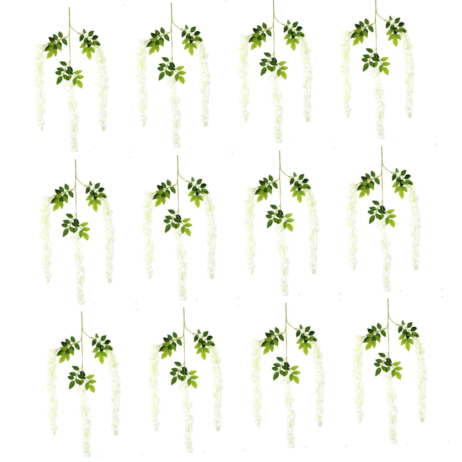 12 Künstliche, Cremeweiße Glyzinienblüten, Dichte Kletterpflanzen, Künstliche Hängepflanzen Für Hochzeiten, Gärten Und Partydekorationen