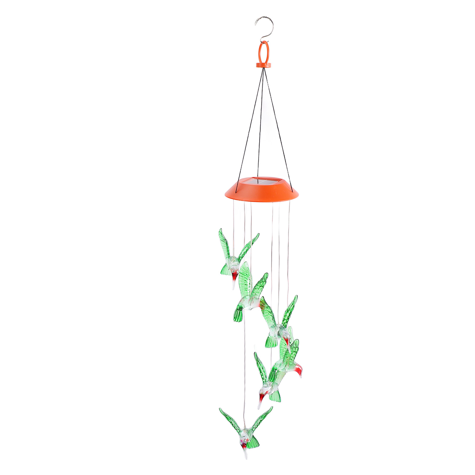 Leuchtend Rotes Solar-windspiel, Wasserdichte Kolibri-lampe Für Den Außenbereich, Dekorative Girlande Mit Haken, Farbenfrohe Kabellose Beleuchtung, Hängende Gartenleuchte.