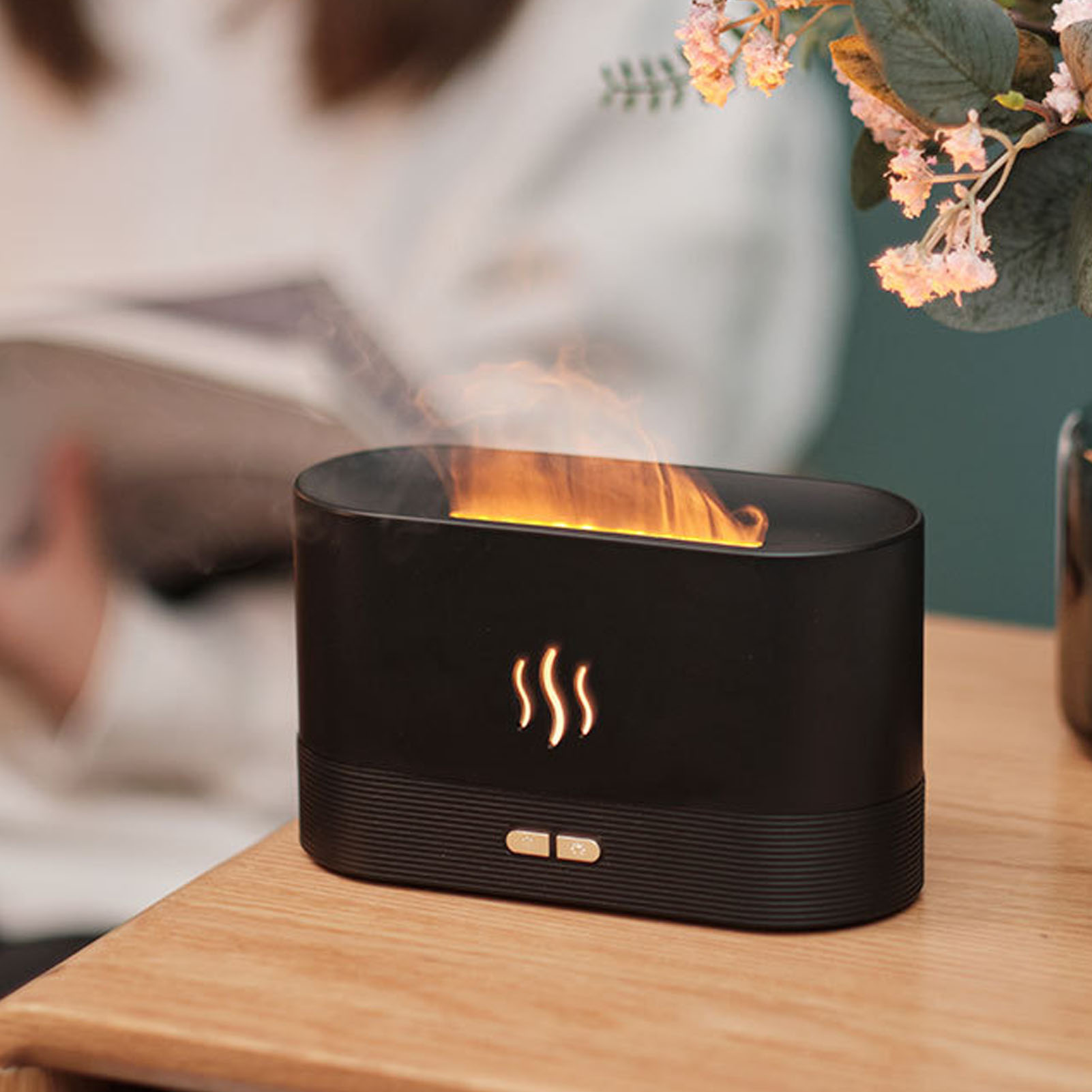 Ultraschall-aromatherapie-diffusor Mit 3d-flammensimulation, Leiser, Tragbarer Luftbefeuchter Für Büro Und Zuhause, Schwarz