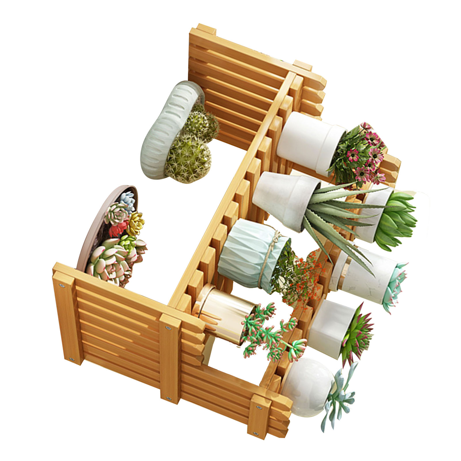 Bambus-pflanzenregal Für Den Tisch, Wandblumenständer Für Den Innenbereich, Pflanzenpräsentation Für Terrasse, Garten, Balkon, Klein 40 Cm.