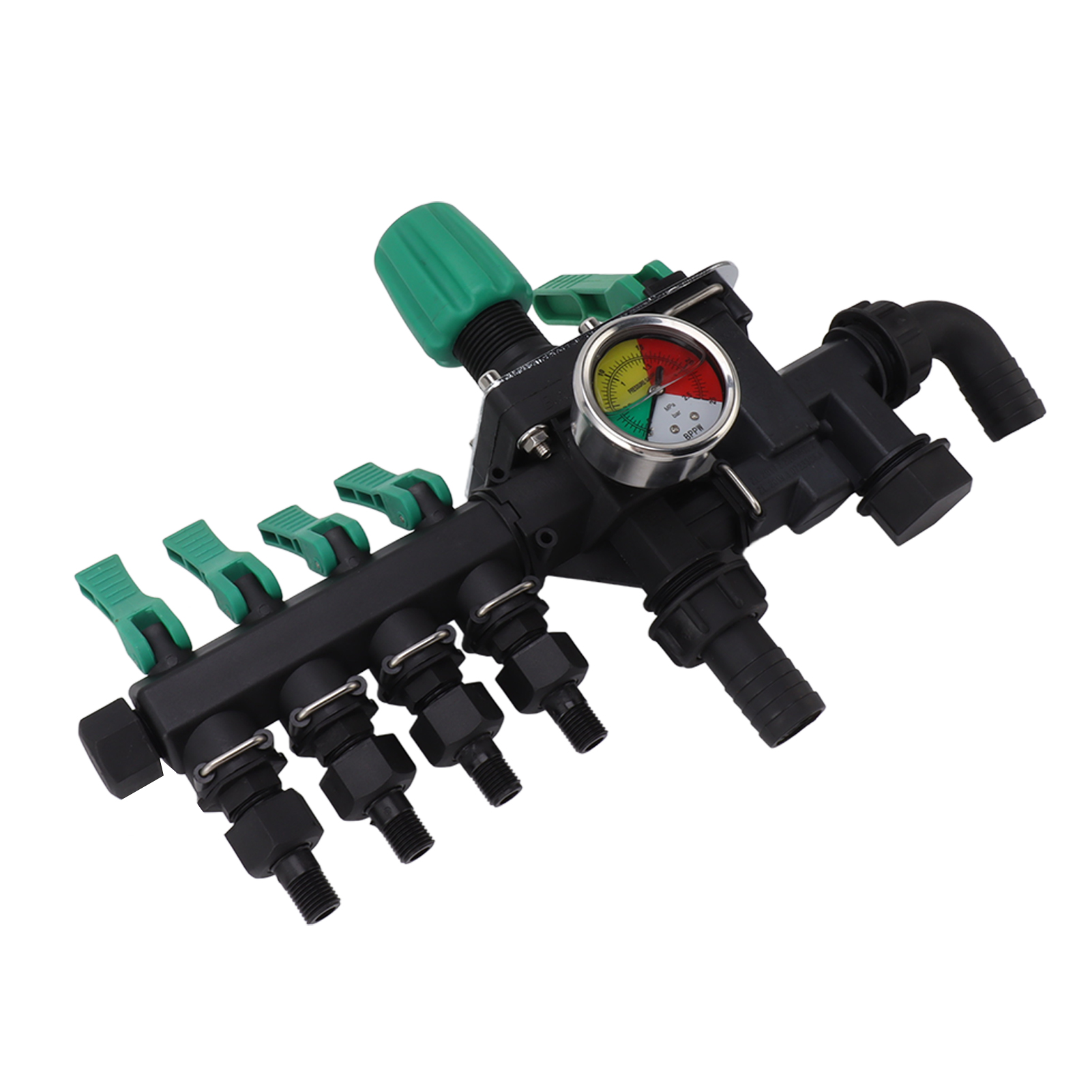 4-wege-wasserhahnverbinder Mit Manometer, Separatem Ventiltrenner, Multifunktional, Einfache Installation, Rostfrei Für Garten Und Landwirtschaft