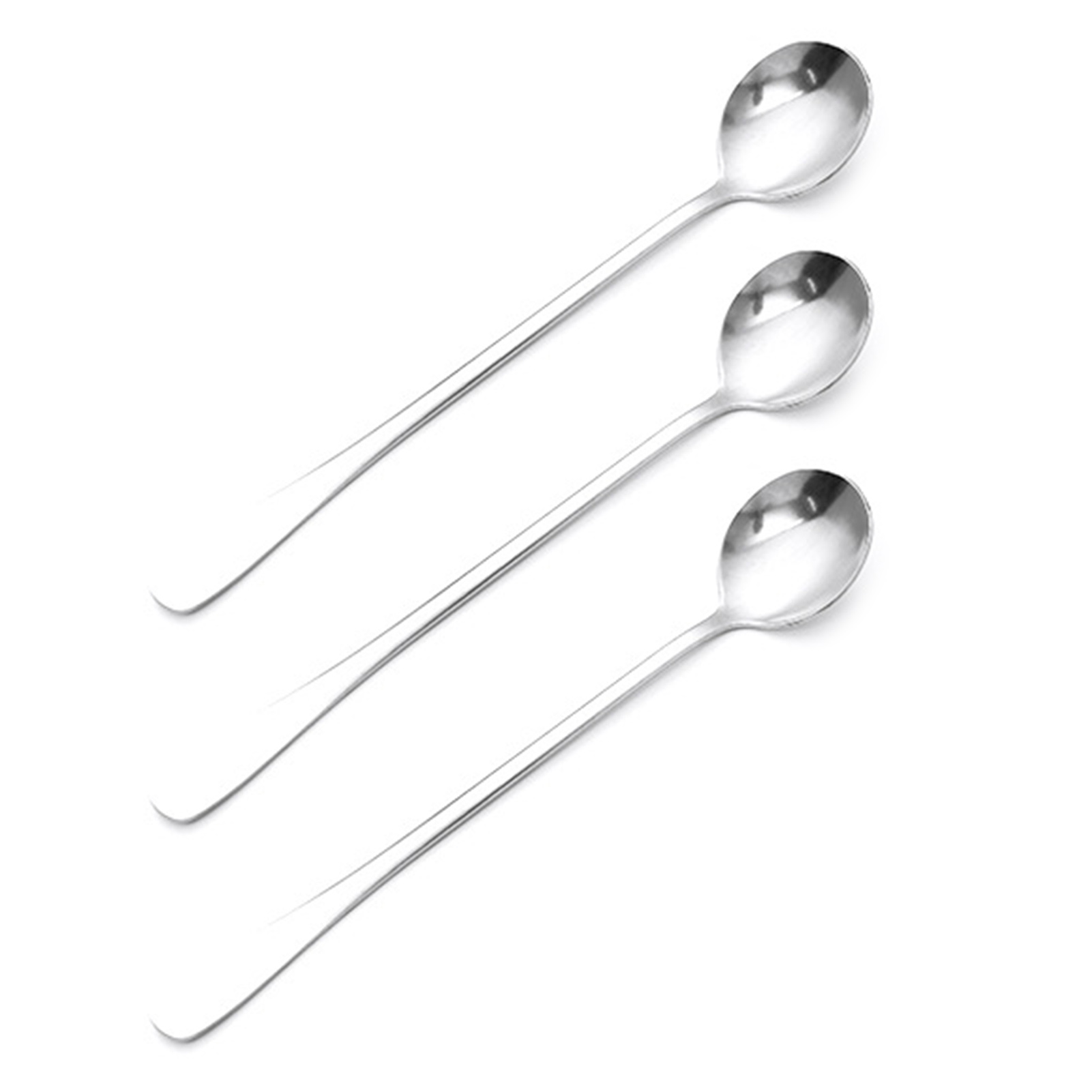 Edelstahl-löffel Mit Langem Griff, 3er-set, Für Kaffee, Eistee Und Eiscreme, Runder Kopf, Ideal Für Bar Und Zuhause