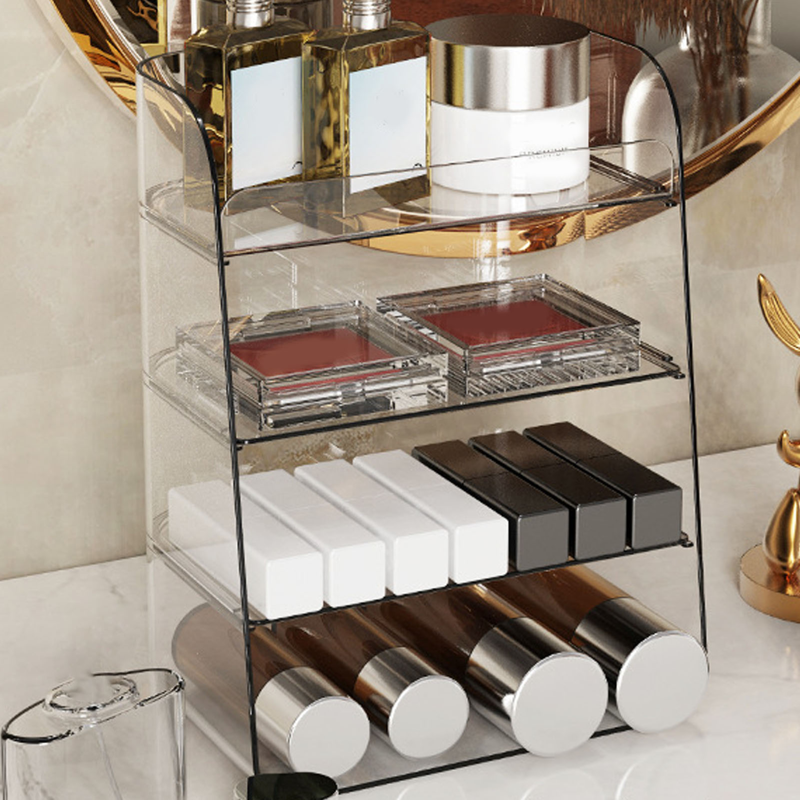 Multifunktionales, Transparentes Kosmetikregal Für Badezimmer, Mehrstufiges Ablagefach Für Make-up, Parfüm- Und Flaschenorganizer, Platzsparend, Tischaufbewahrung