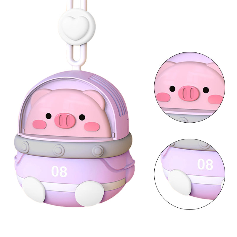 Tragbarer, Kabelloser, Wiederaufladbarer Usb-nackenventilator, Niedliches Lila Cartoon-tier, 3 Geschwindigkeitsstufen, Mini-handventilator Mit Haken, Geschenkidee Für Kinder