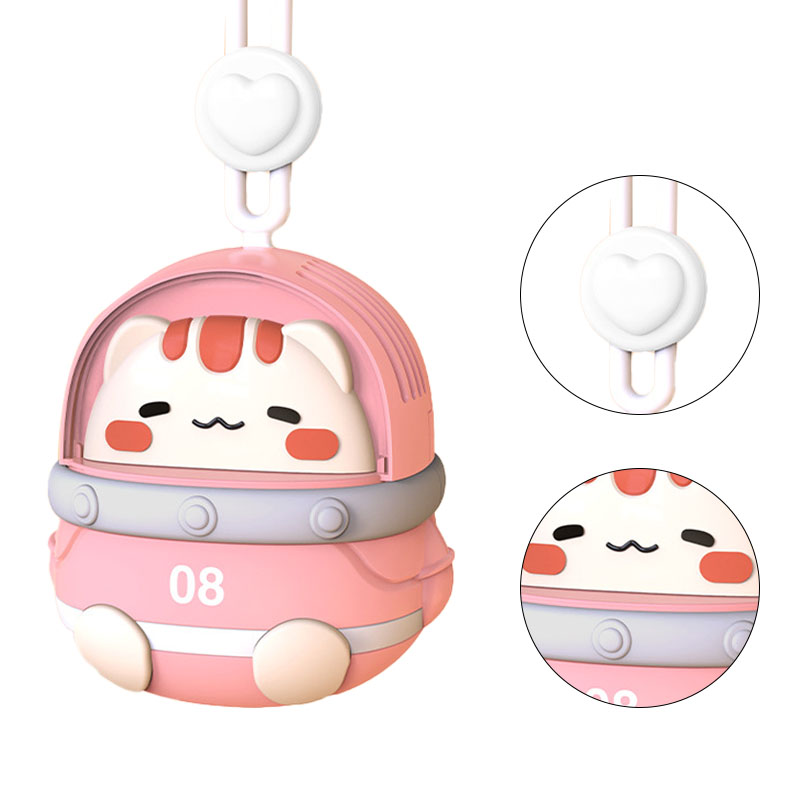 Niedlicher, Tragbarer, Wiederaufladbarer Usb-nackenventilator Mit Tiermotiven, 3 Geschwindigkeitsstufen, Rosa, Elektrisch, Freihändig, Mini-brise