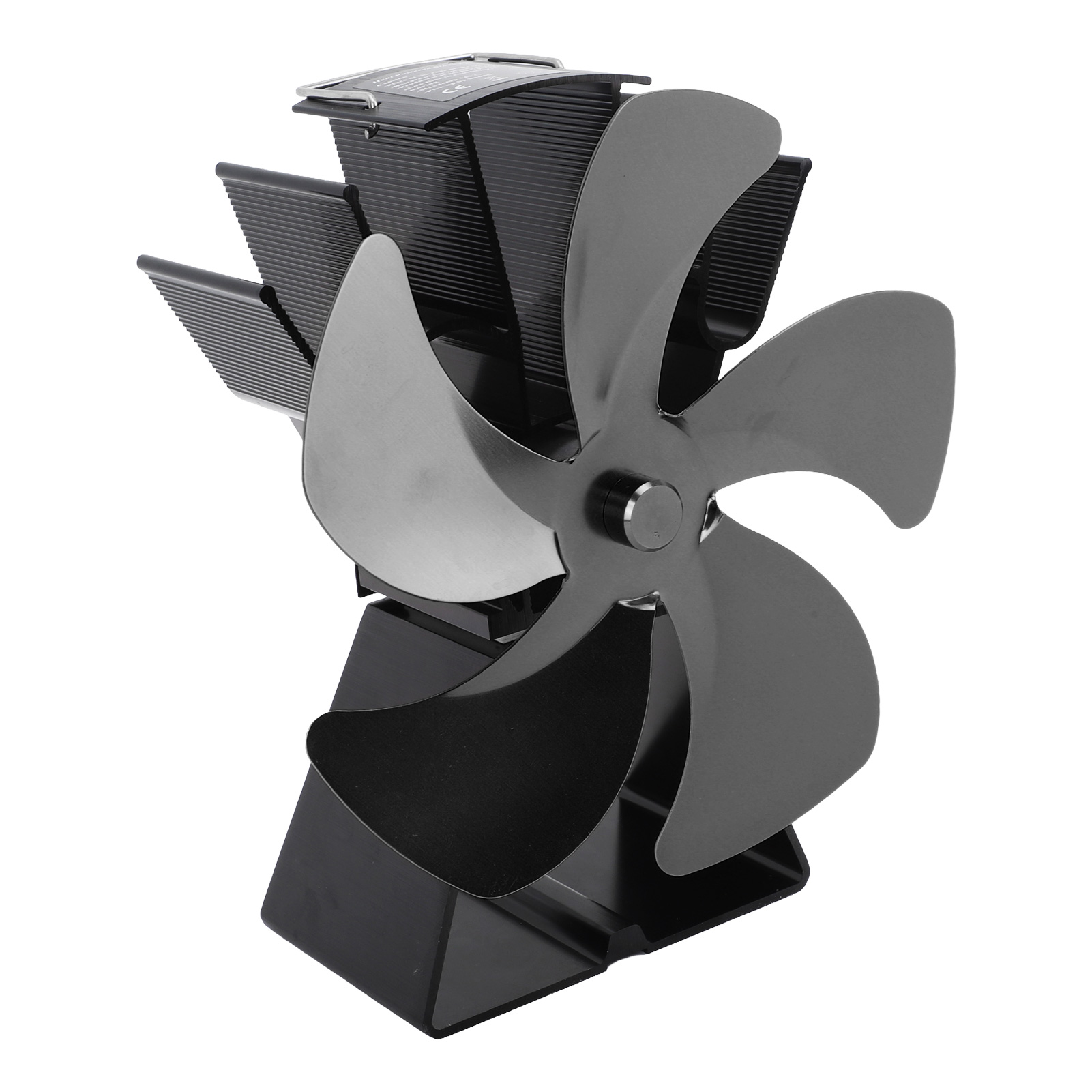 5-flügeliger Holzofenventilator, Vertikaler Thermolüfter Mit Trapezförmigem Sockel, Wärmezirkulation Ohne Strom, Tragbar Für Kamin, Zuhause Und Camping, Schwarz