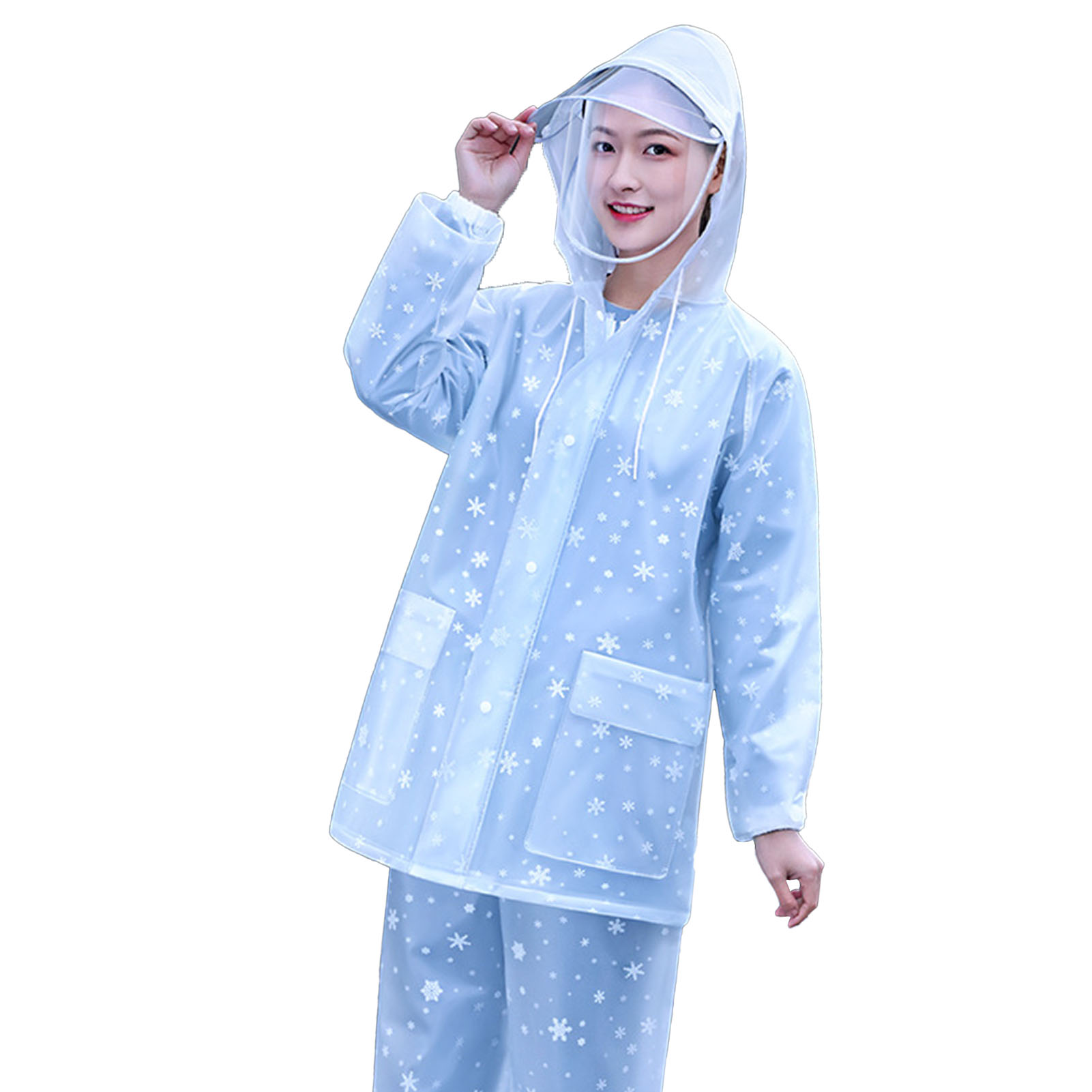 Wasserdichter Regencape Für Erwachsene, Komplett Aus Pvc, Outdoor-sommer-radponcho Für Damen Und Herren Mit Schneeflockenmuster, Regenanzug