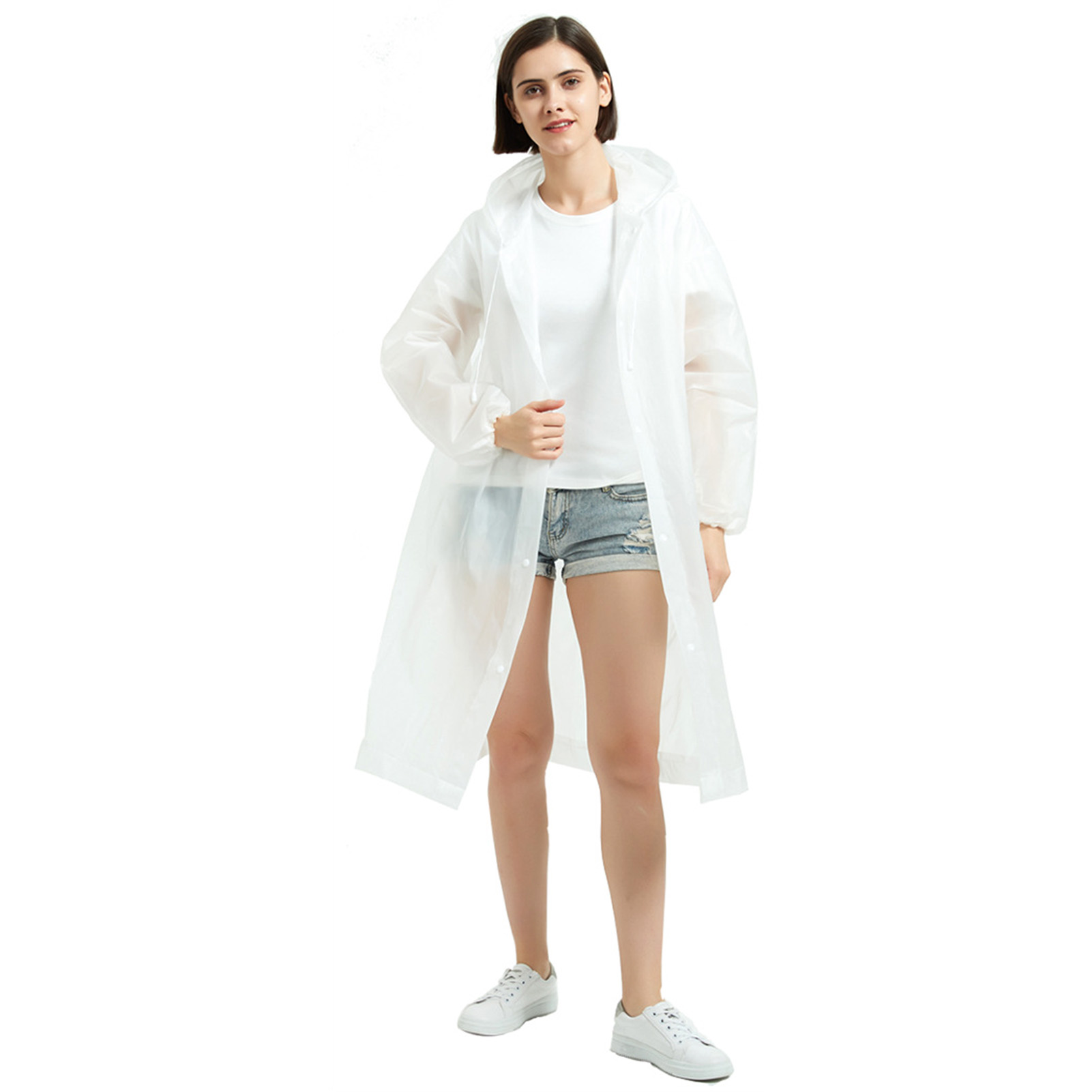 Leichter, Wiederverwendbarer, Dicker Eva-regenponcho Für Erwachsene Mit Kapuze, Weißer Wasserdichter Regenmantel Für Outdoor-reisen