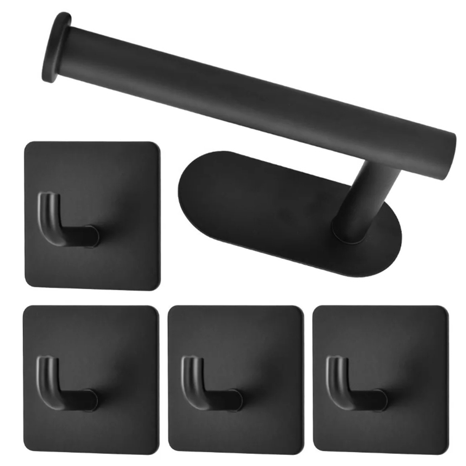 Set Mit 5 Schwarzen Edelstahl-toilettenpapierrollenhaltern, Wandmontage Ohne Bohren, Selbstklebend, Rollenhalter