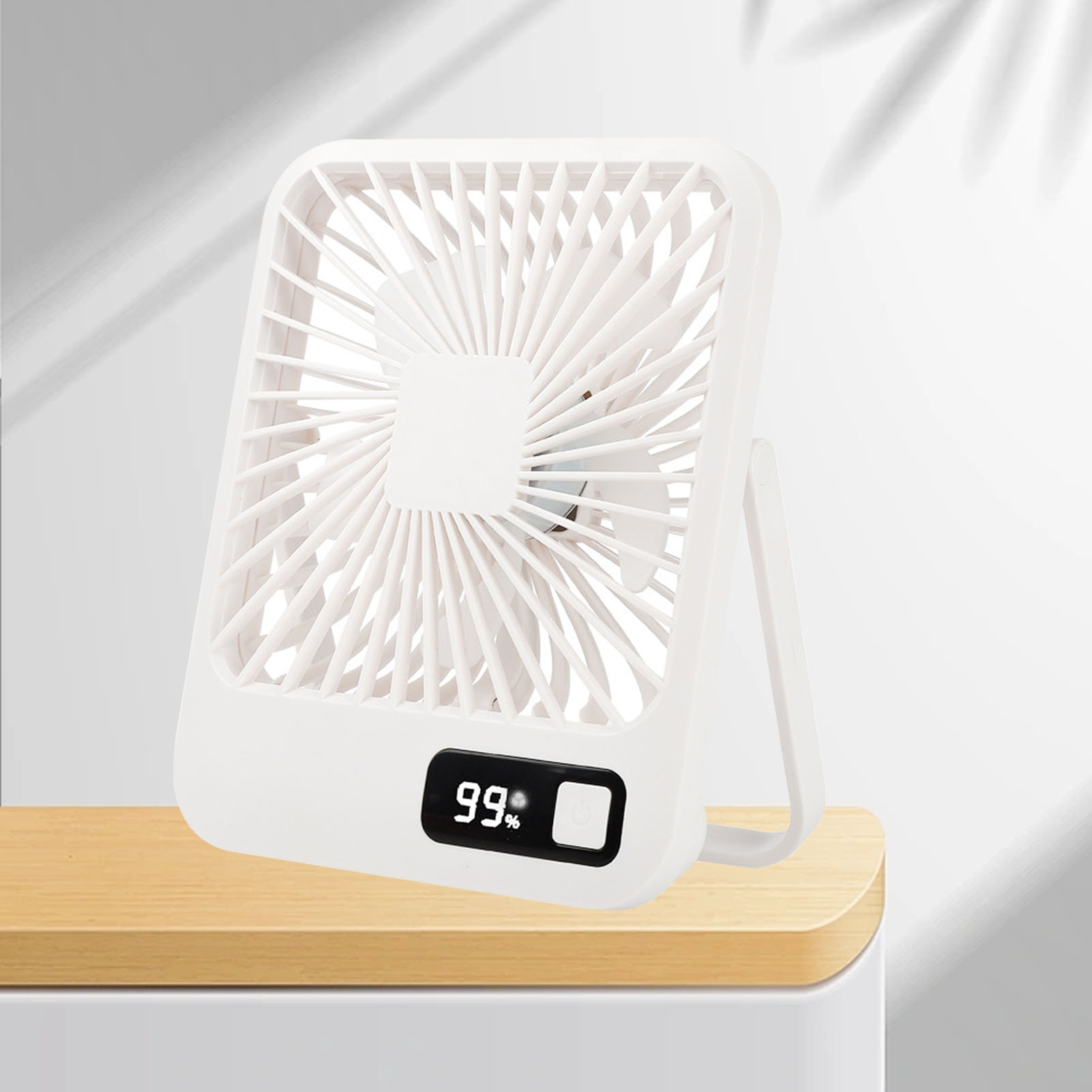 Weißer Usb-tischventilator, 5 Geschwindigkeitsstufen, Leise, Stabil Mit Standfuß, Wiederaufladbar, Kleiner Tragbarer Ventilator Für Zuhause, Büro, Schule