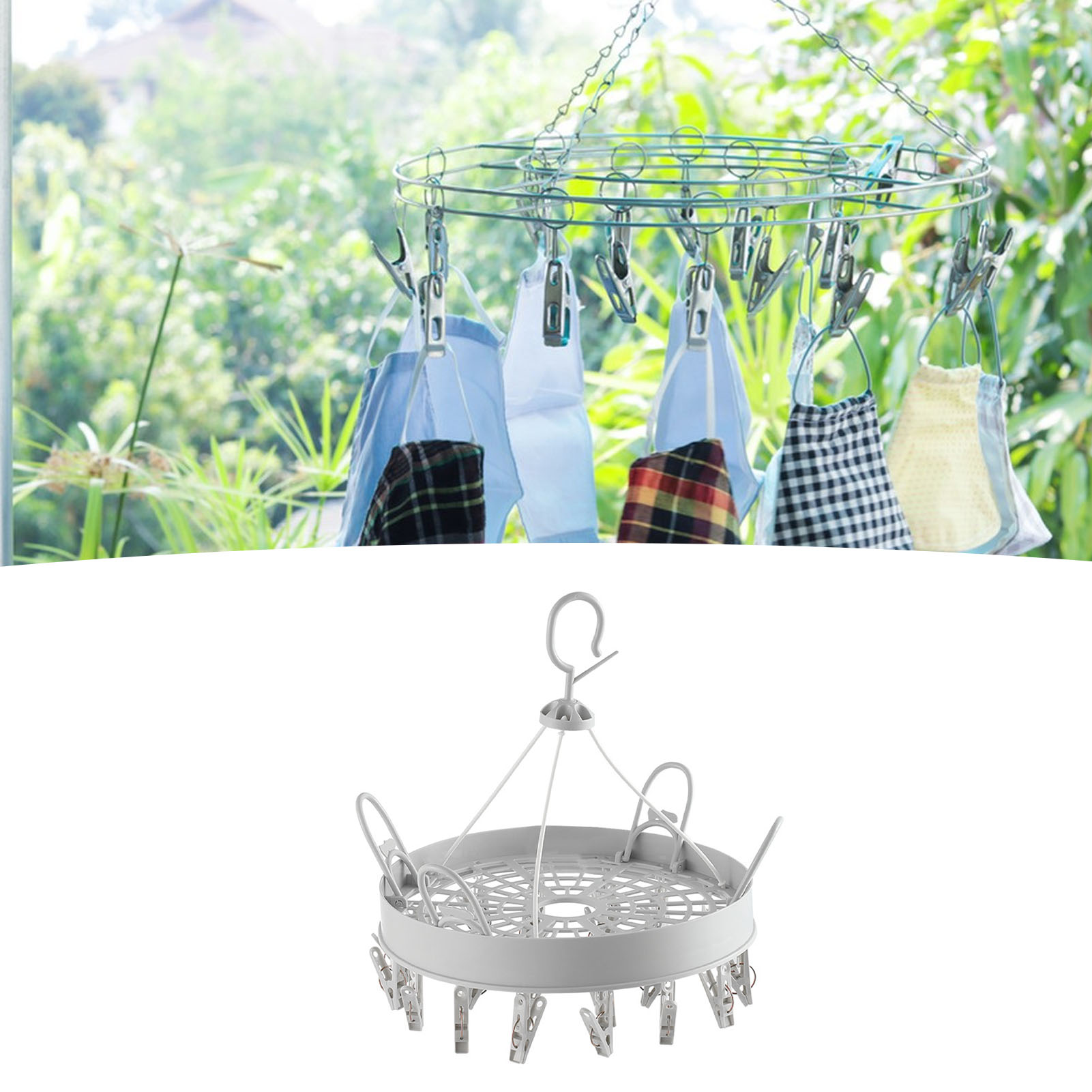 Grauer Wäscheständer Mit Mehreren Clips, Kleiderbügel Mit Clips Für Unterwäsche, Runde Form, Wäschehaken Für Zuhause, 10 Clips, Für Den Täglichen Gebrauch.