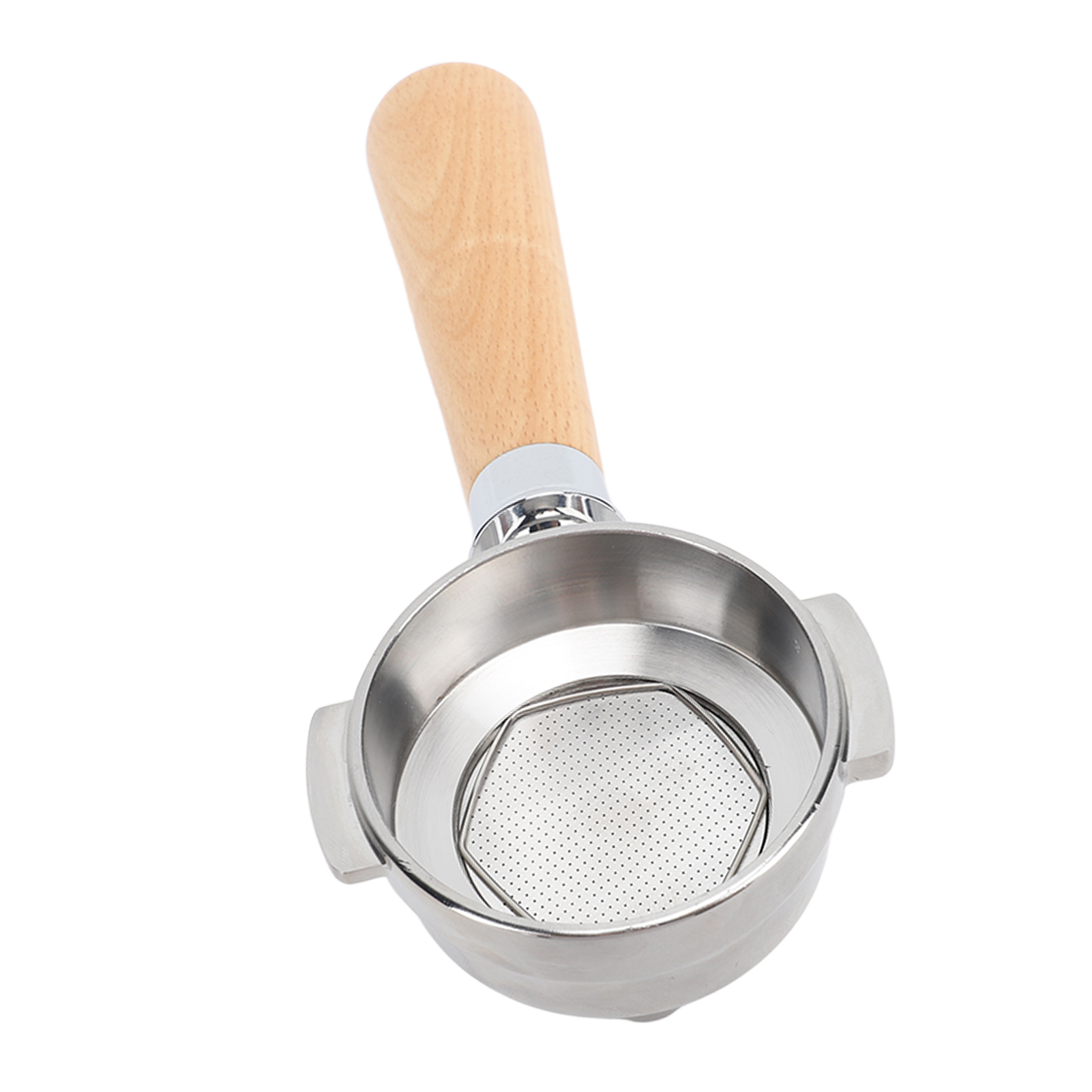 58-mm-siebträger Ohne Boden, Einzelauslauf, Edelstahl, Griff Aus Buchenholz, A2-stil, Robust Und Langlebig, Für Espressokaffee.