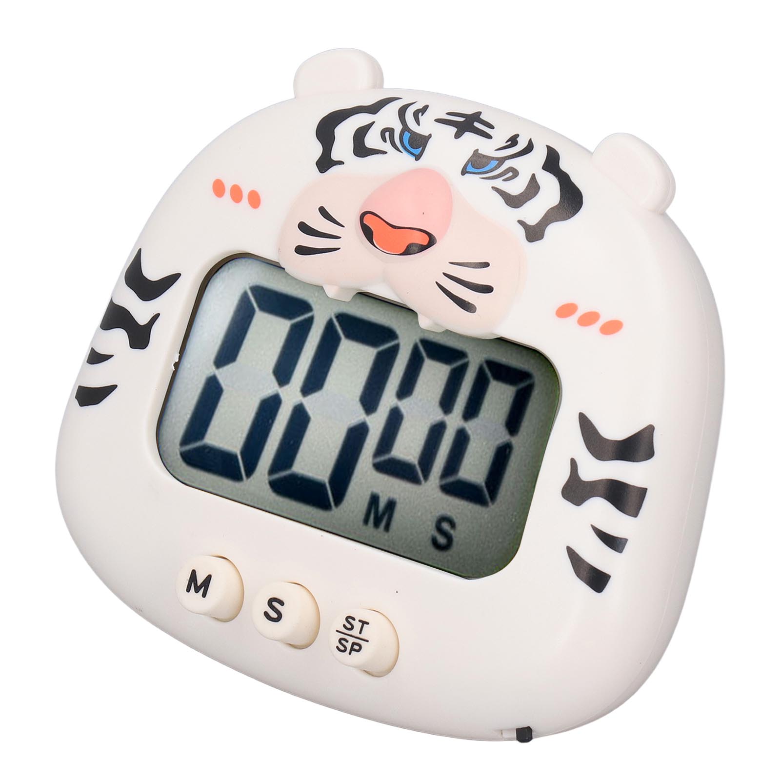 Digitaler Küchentimer Mit Countdown Und Progressivem Countdown, Akustischem Alarm (weißer Tiger Im Cartoon-stil), Blitzanzeige, Einfache Bedienung Mit Ständer Zum Kochen Und Unterrichten